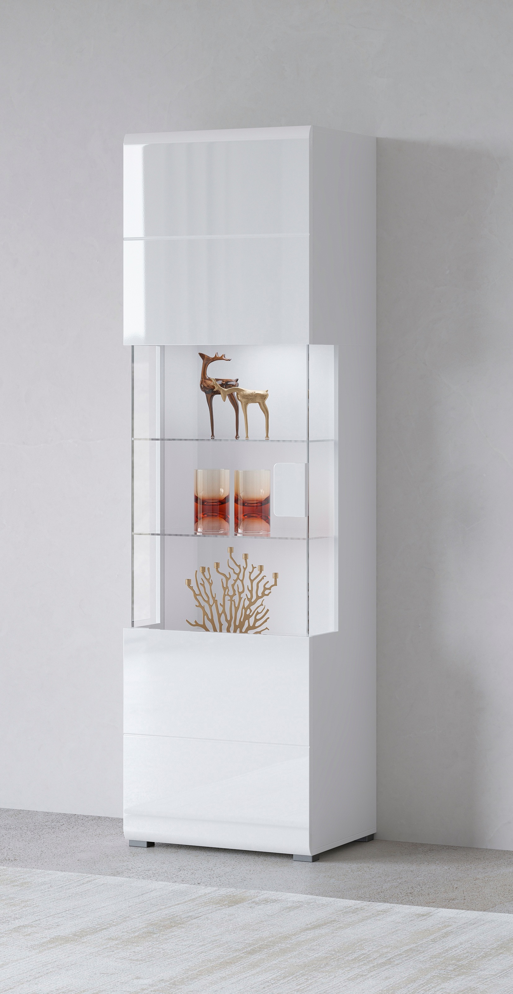 Image of GOODproduct Vitrine "Toledo,Höhe 204 cm trendige Glasvitrine mit dekorative Fräsungen" Standvitrine ohne Beleuchtung, viel Stauraum, hochglanz Front MDF