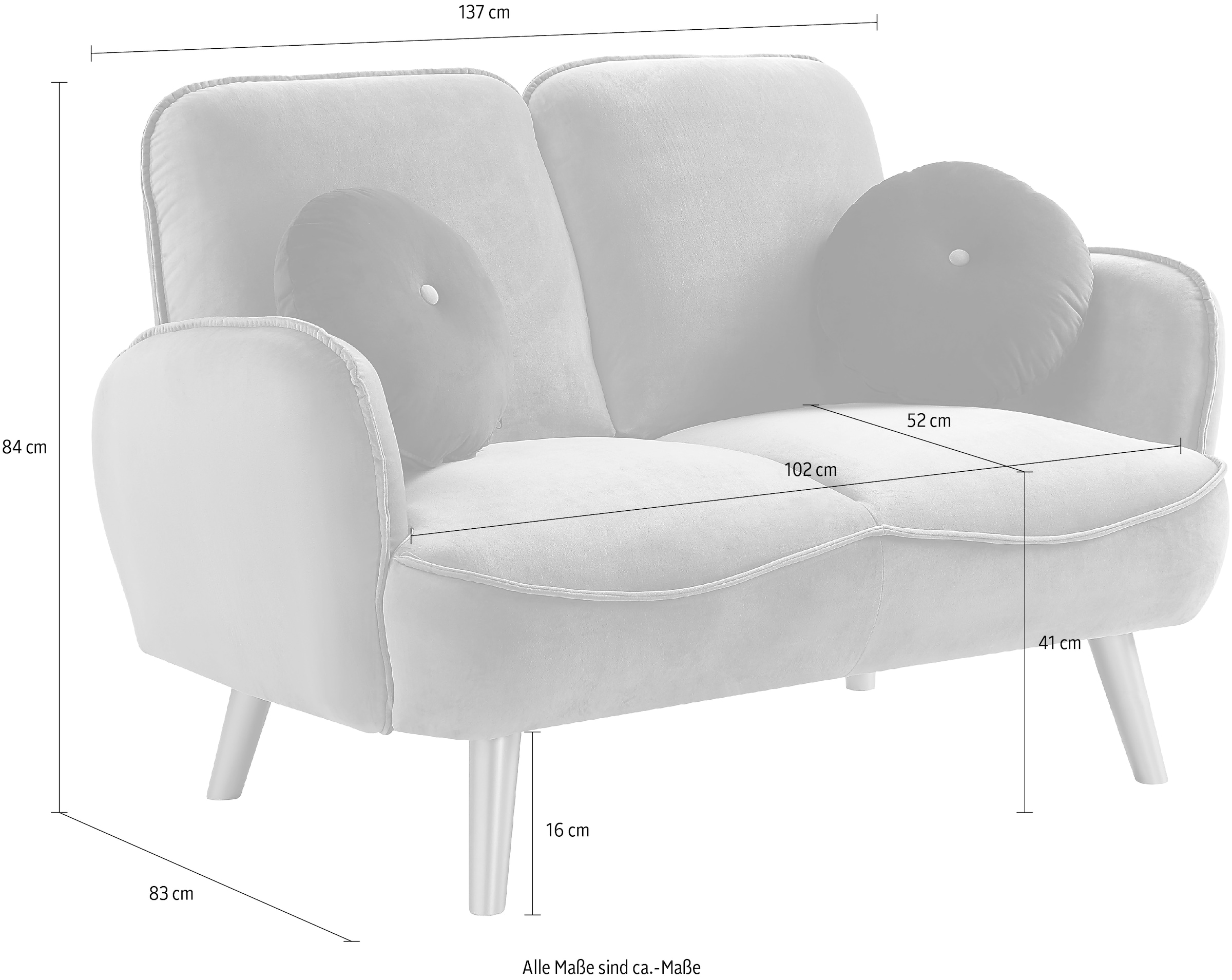 ATLANTIC home collection 2-Sitzer »Ben«, mit Welleunterfederung,inkl. 2 Dekokissen, goldfarbenenen Massivholzfüssen