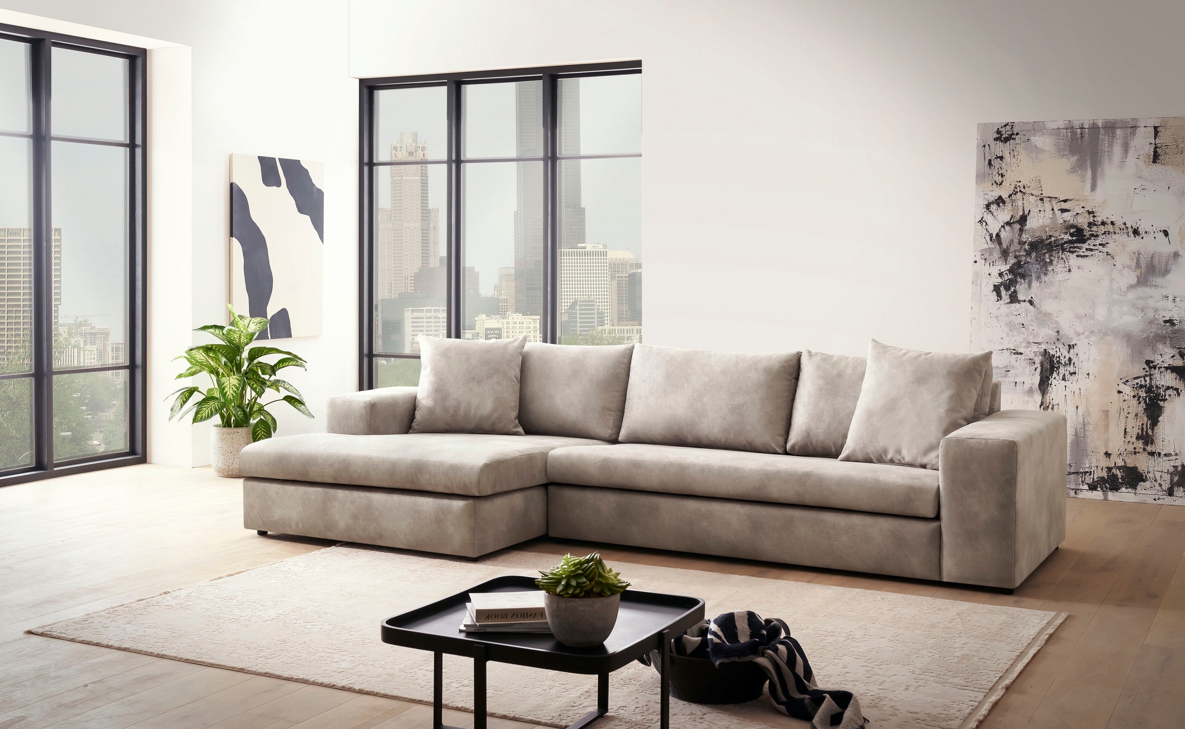 andas Ecksofa »SLEETLAND XXL in Samtvelours oder Vintage-Leder-Optik, L-Form,«, besonders gross und bequem