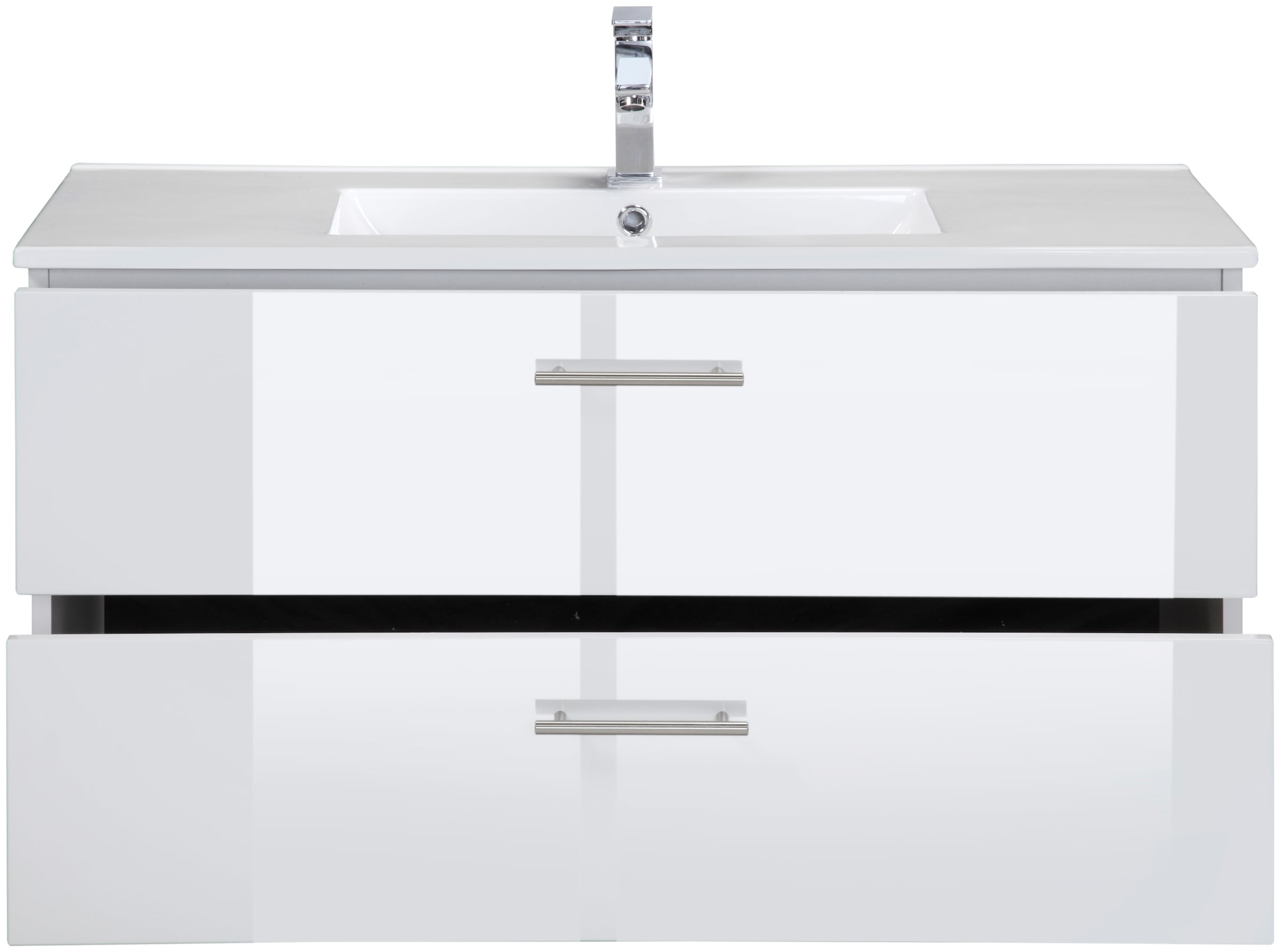 welltime Table de lavage »Trento in verschiedenen Ausführungen Unterschrank inkl. Waschbecken« meuble de salle de bain largeur 100 cm, plan vasque avec 2 tiroirs, armoire de salle de bain