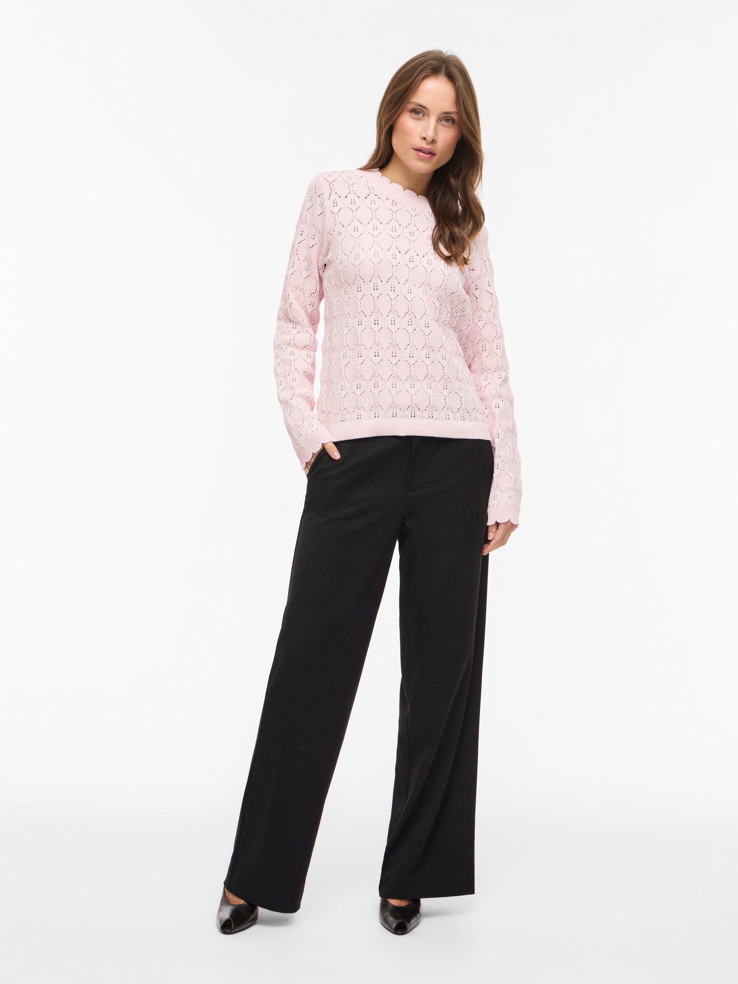 Vila Pull à col rond »VILOWEN L/S POINTELLE KNIT TOP/PB«