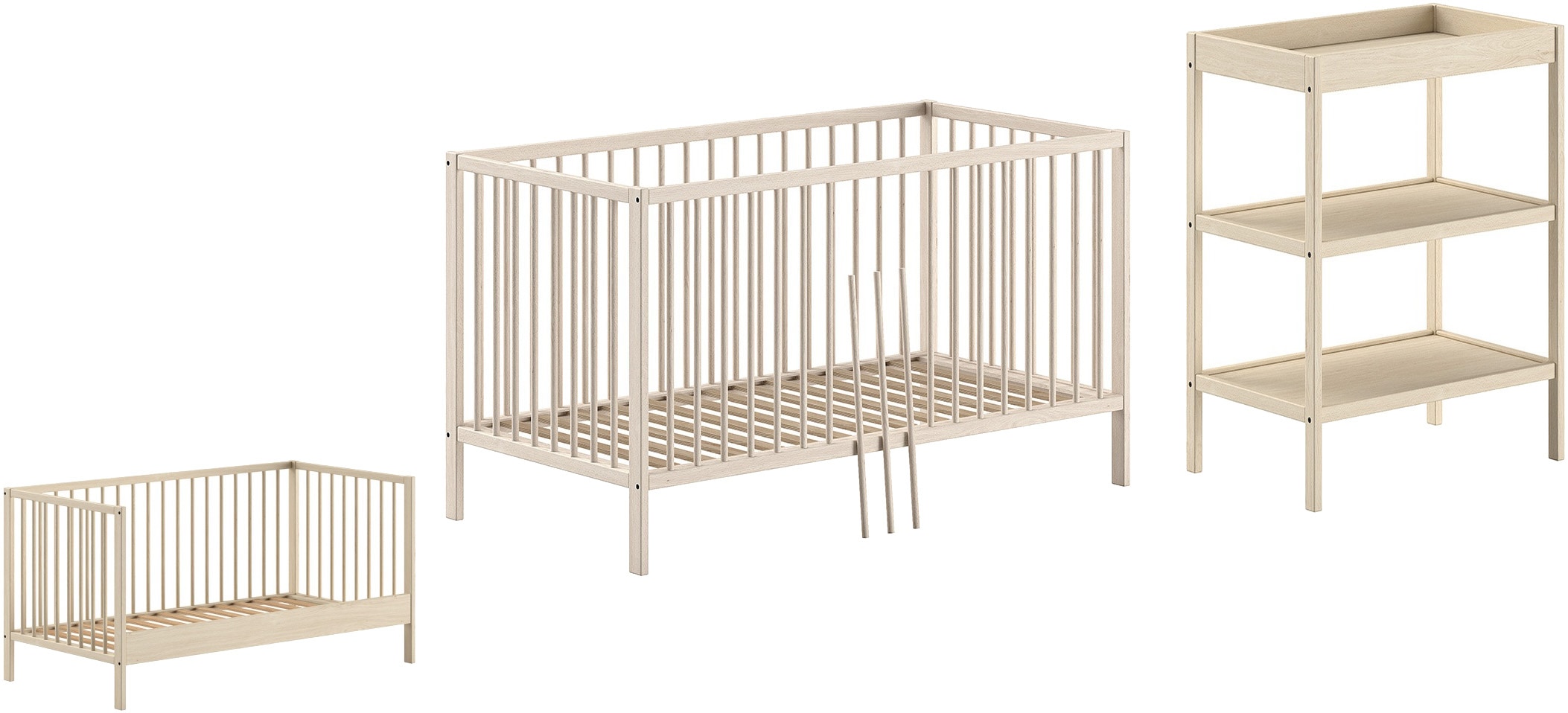 Vipack Ensemble de meubles pour bébé »Dino ist das ideale Start Set für Ihr Kind aus massiver Buche« 2 cuis tlg. Lit bébé/enfant et table à langer inclus, disponible au choix en 3 couleurs