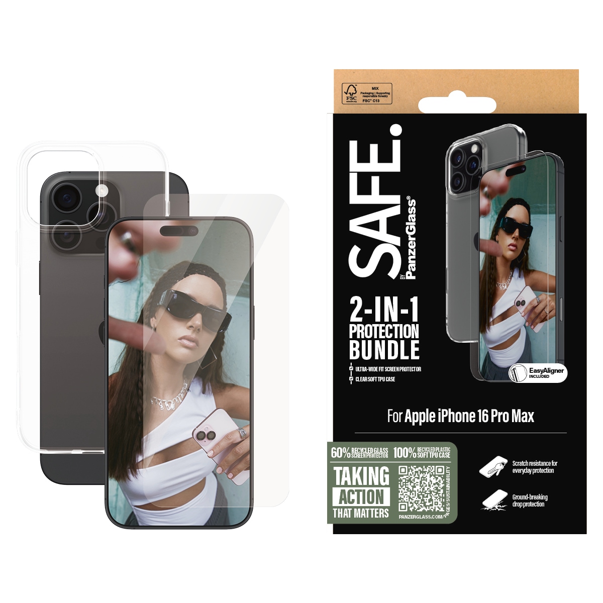 Image of SAFE by PanzerGlass Displayschutzglas "2-in-1 Protection Bundle, Glass, Soft TPU Case" für Apple iPhone 16 Pro Max Displayschutzfolie, Schutzfolie, Bildschirmschutz, kratz- & stossfest