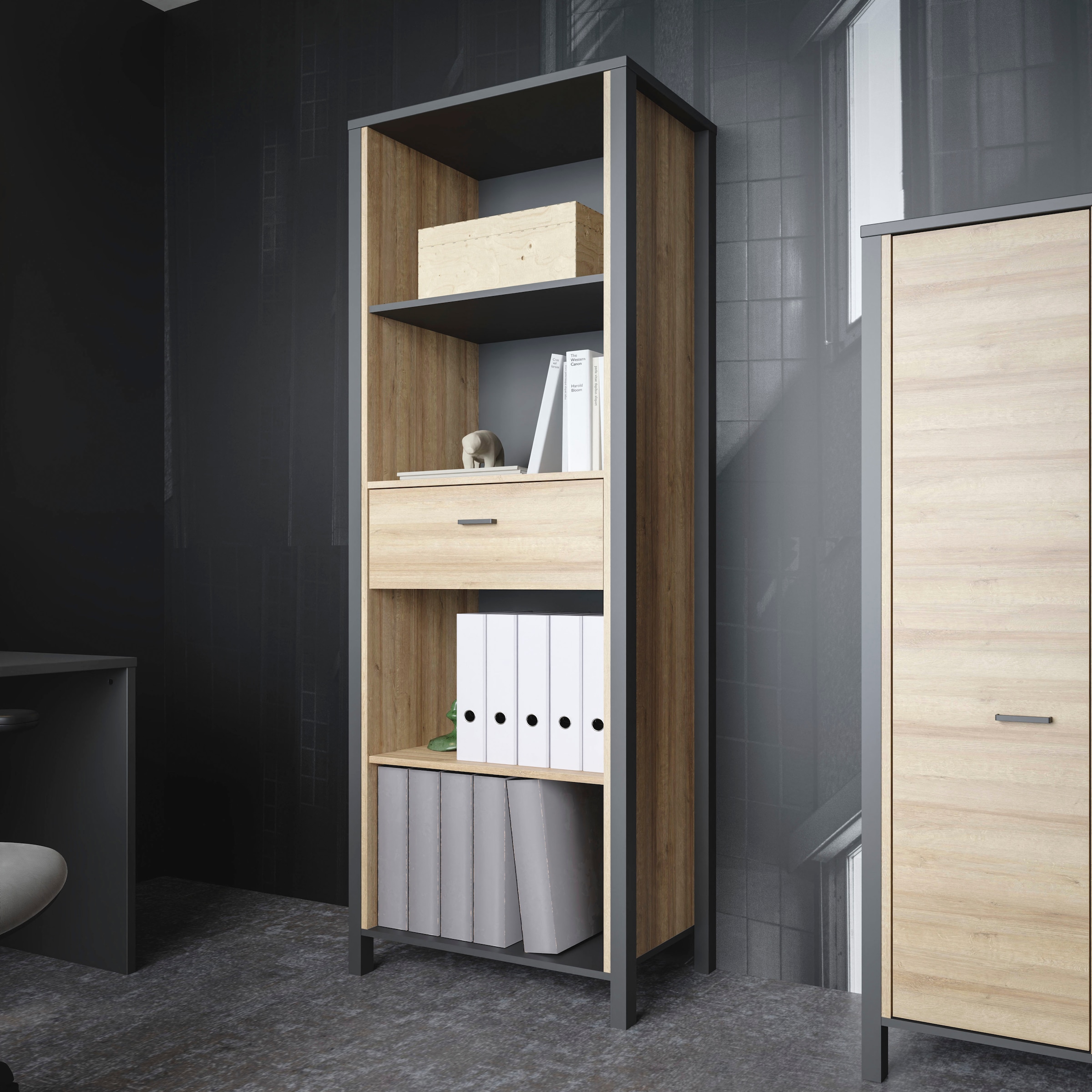 FORTE Aktenregal »High Rock« mit Tür, 4 offene Fächer, Industrial-Stil, 65x194 cm