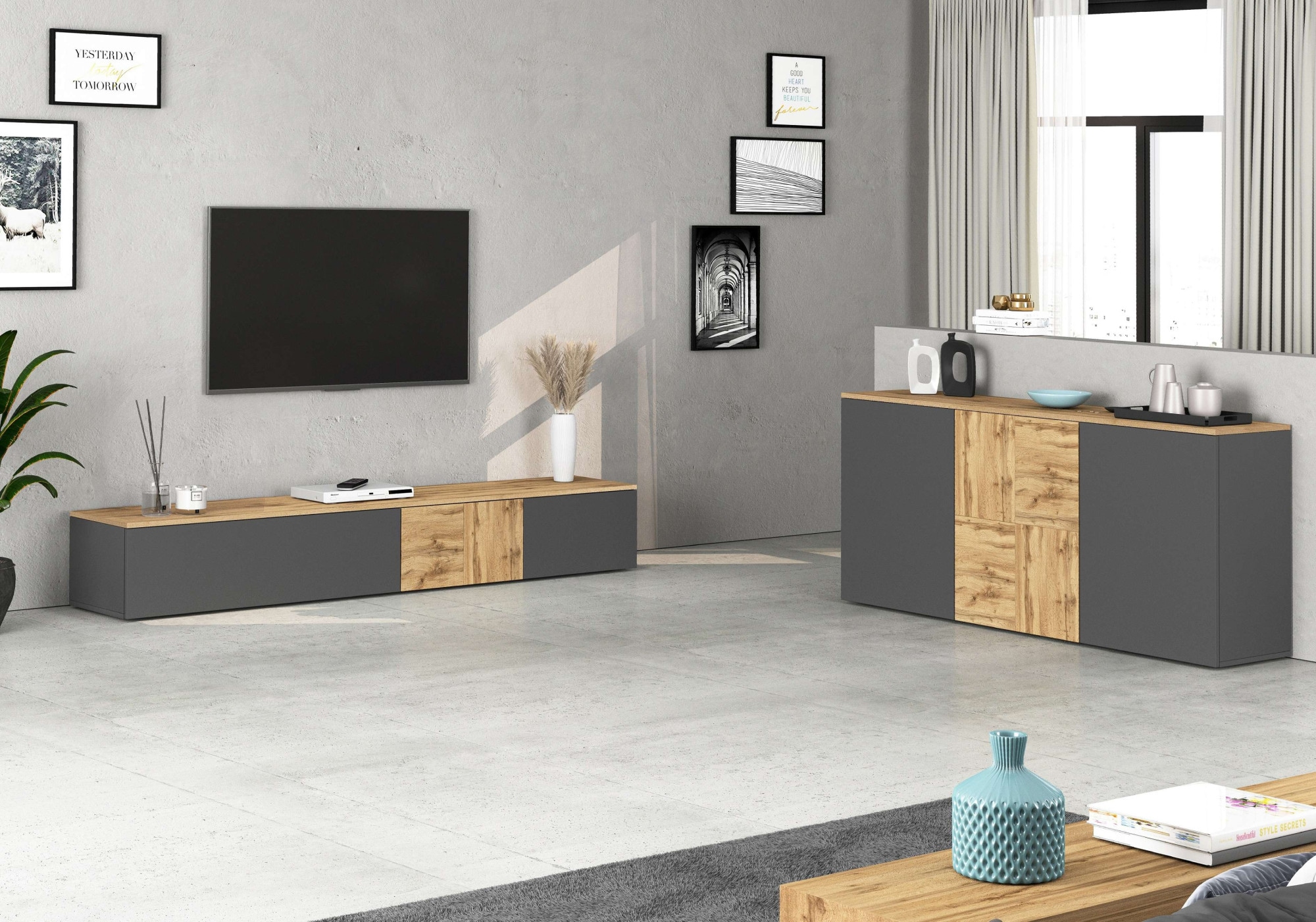 GOODproduct Sideboard »ISEO, Kommode, Schrank, Sideboard, Lowboard, 6 Fächer, Breite 150 cm« 1 Stk. tlg. stehend/hängend, 3 Türen, 6 Fächer, Breite 150 cm