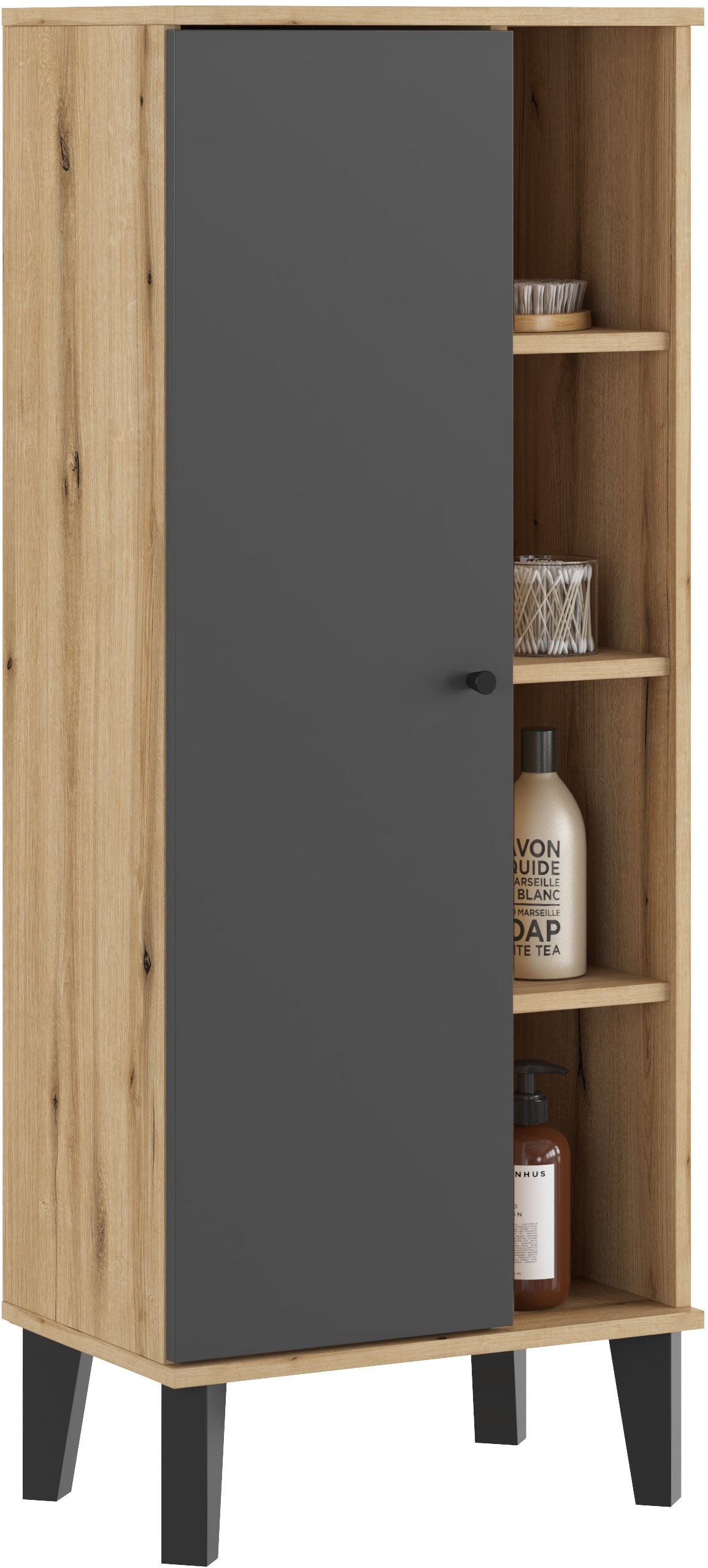 INOSIGN Stauraumschrank »Oslo, Badschrank mit Knopfgriff, Hochschrank im skandinavischen Design« in der Türfarbe Weiss oder Grau verfügbar, ausreichend Stauraum