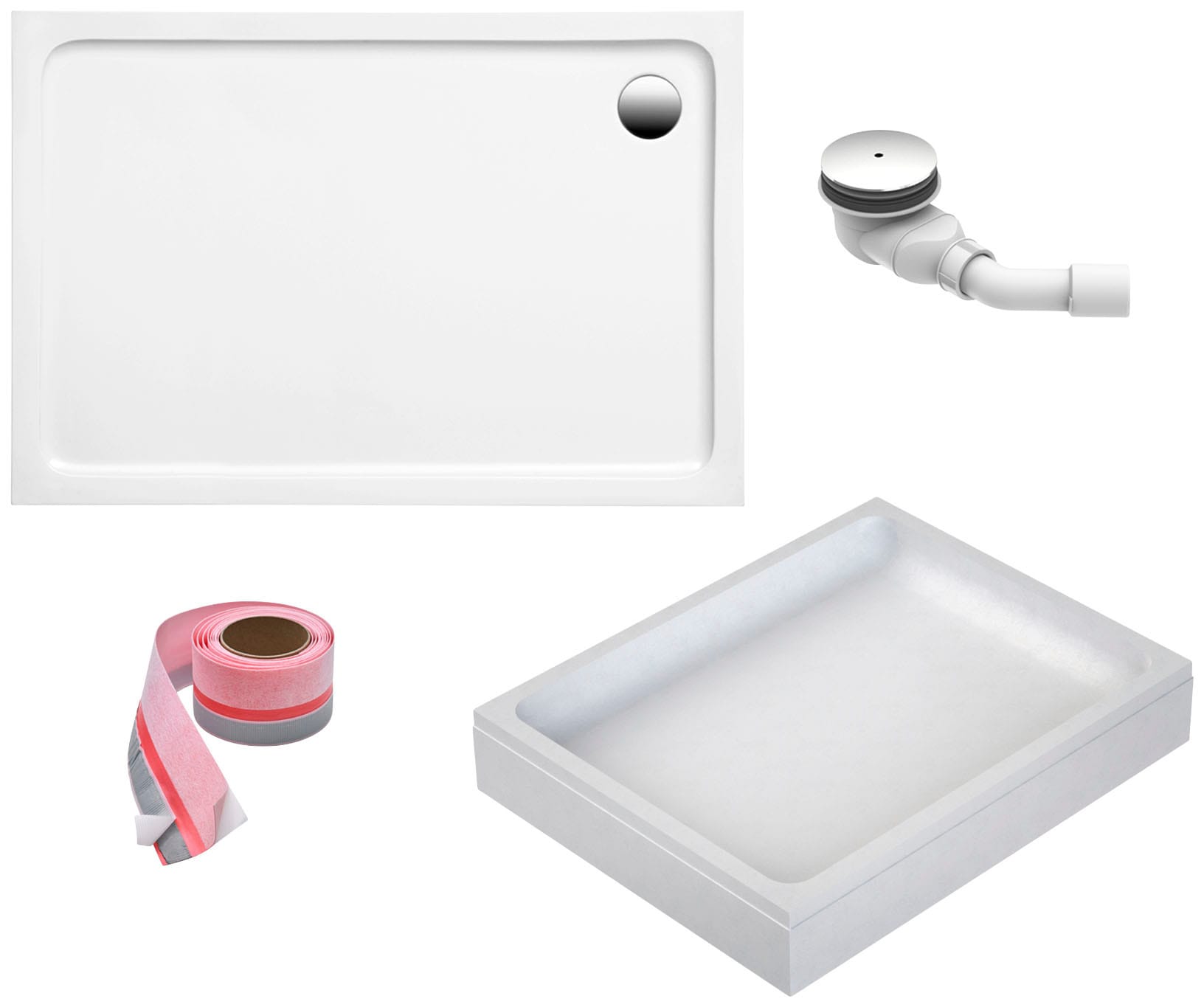Image of OTTOFOND Duschwanne Set, 140x80x3 cm, mit Wannenträger, Ablaufgarnitur und Fugendichtband