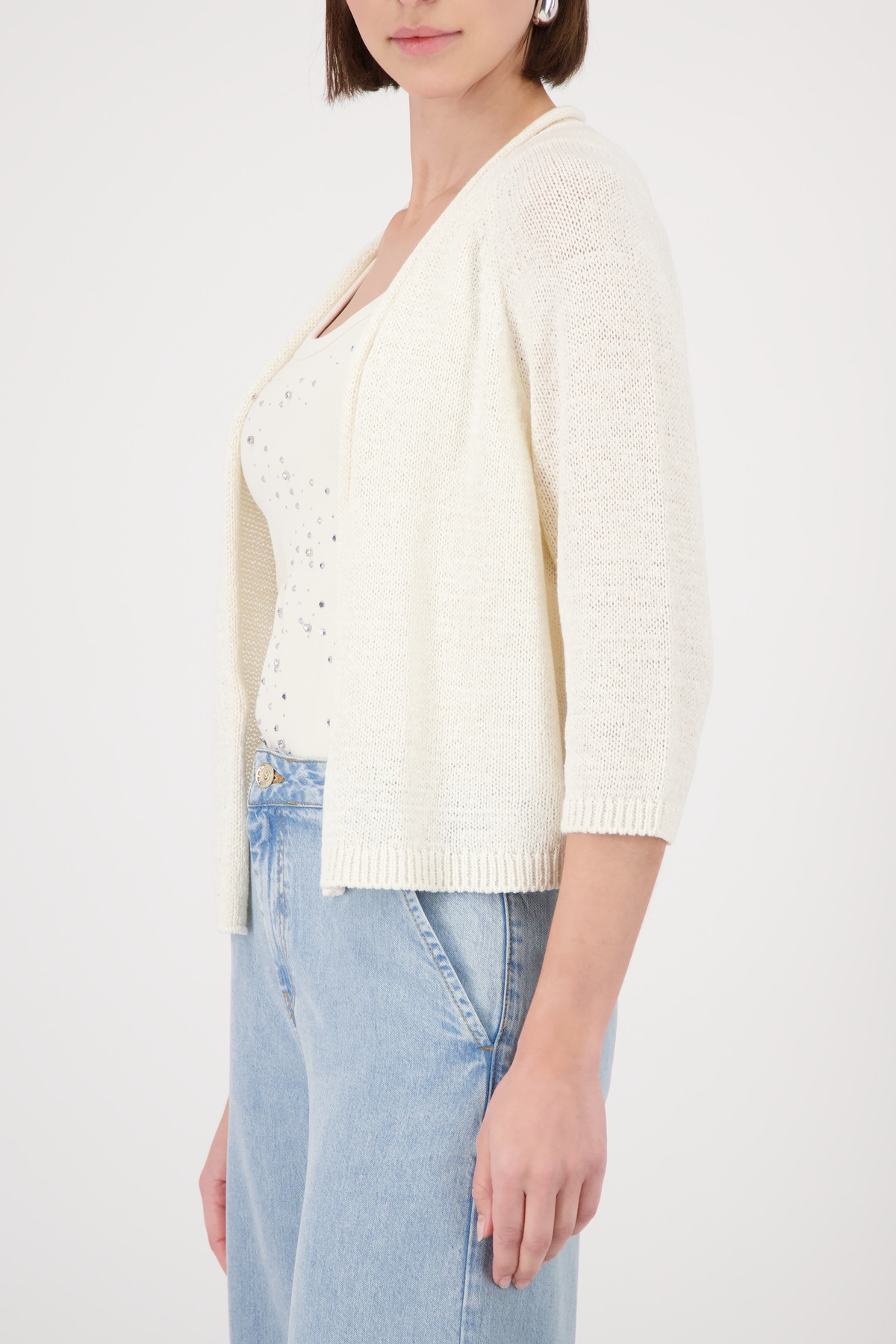 Monari Veste en tricot »Jacke Stricküberwurf Basic« à manches mi-longues