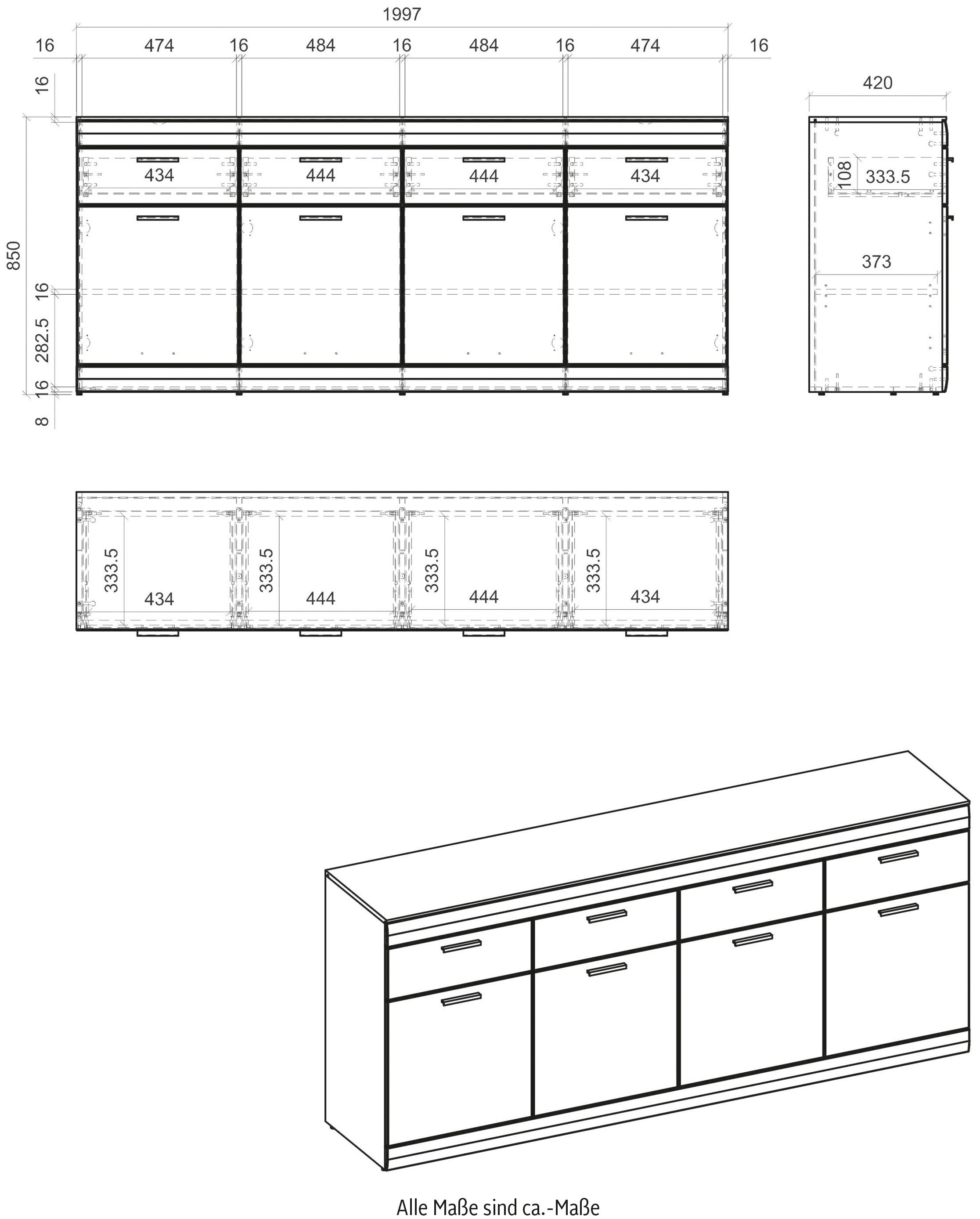 INOSIGN Sideboard »SCARA«, mit Applikation Zinneiche Dekor, Breite 200 cm, mit Softclose-Funktion