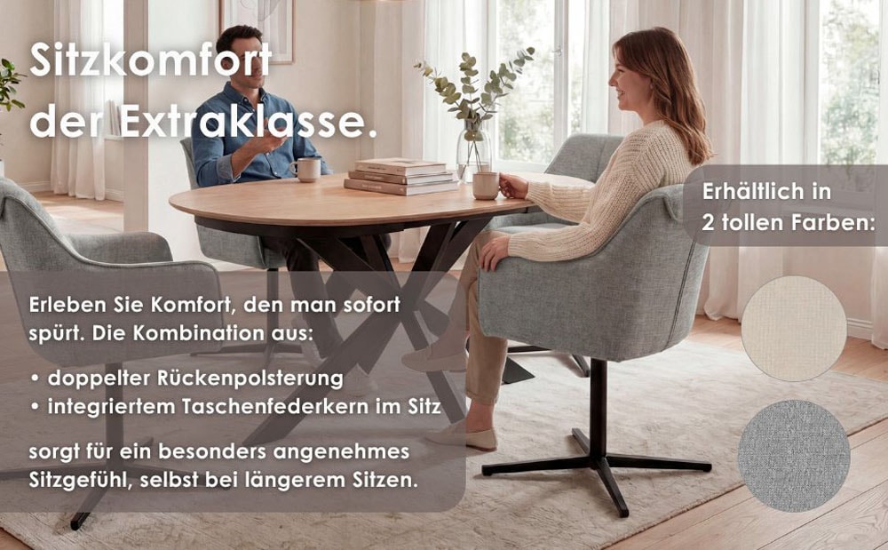 byLIVING Chaise de salle à manger »MEXICO« (Ensemble) 2 cuis360° drehbar, Taschenfederkern, Doppelte Aufpolsterung im Rücken