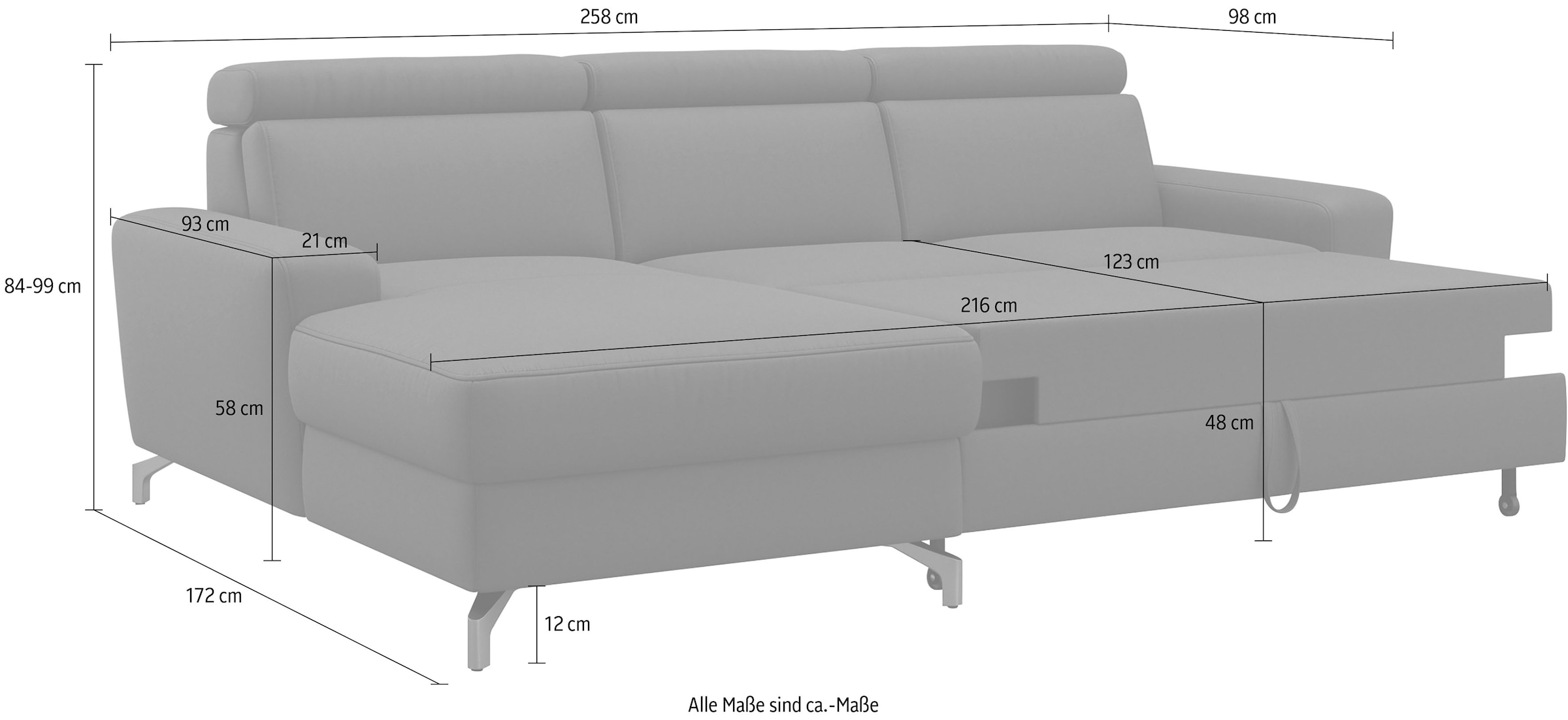 sit&more Ecksofa »Scarlett L-Form«, inklusive Kopfteilverstellung, wahlweise mit Bettfunktion, Bettkasten