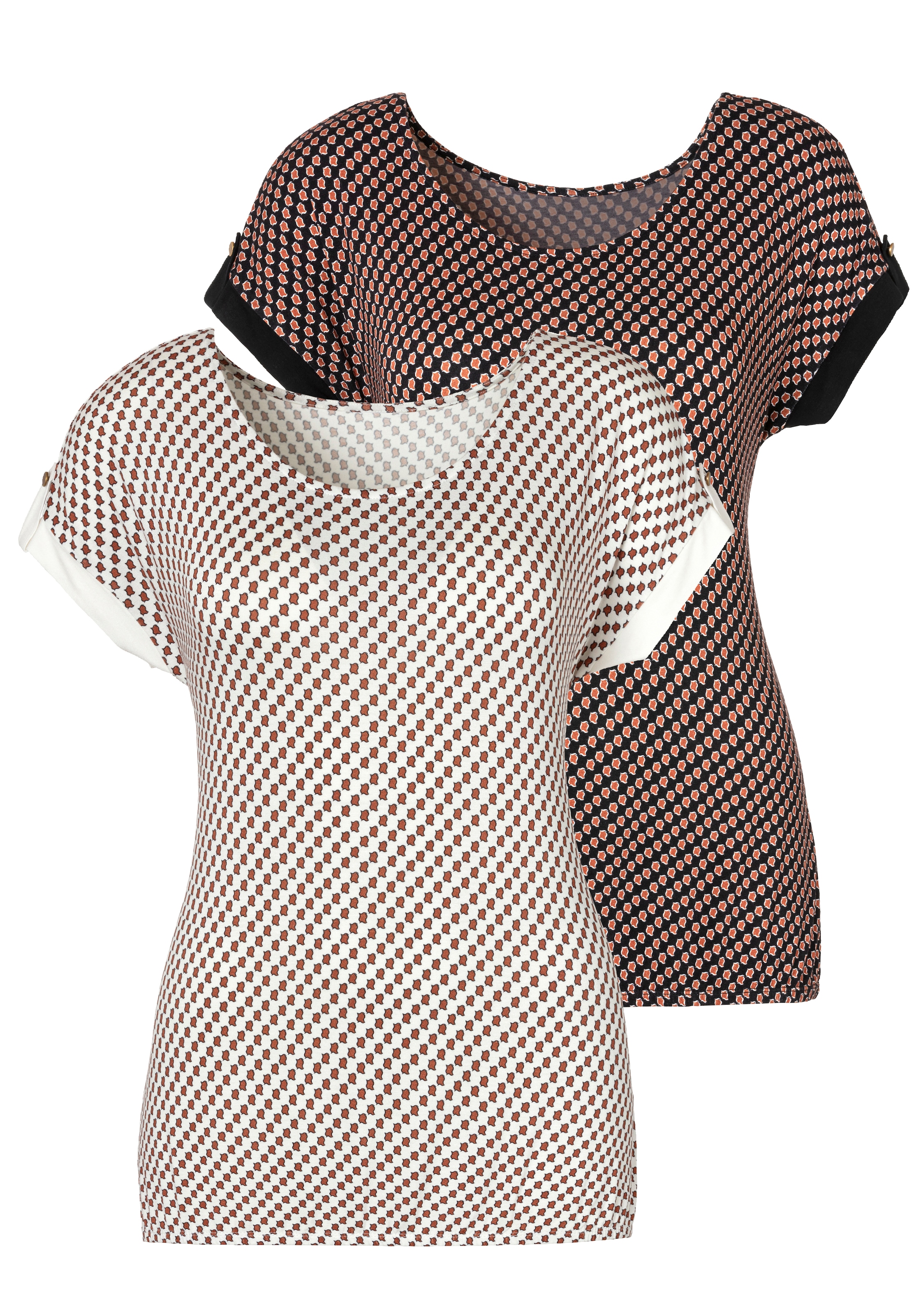 Image of Vivance Kurzarmshirt "mit dekorativem Ärmelsaum" 2er-Pack, aus Viskose-Stretch