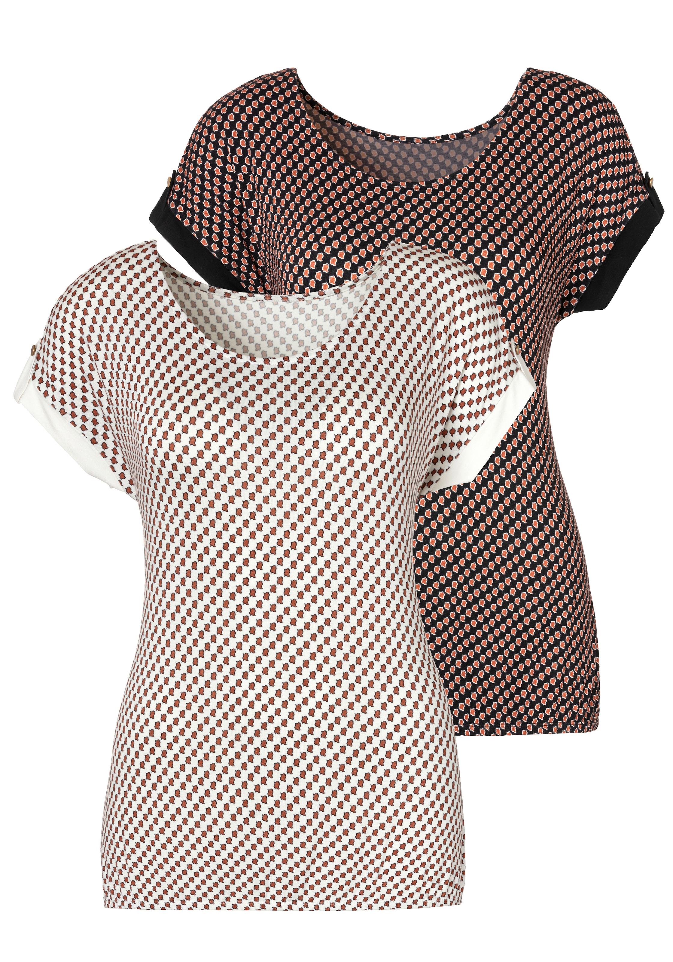 Vivance T-Shirt, (2er-Pack), mit kleinem Beleg und goldfarbenen Knopf am  Ärmelsaum versandkostenfrei auf