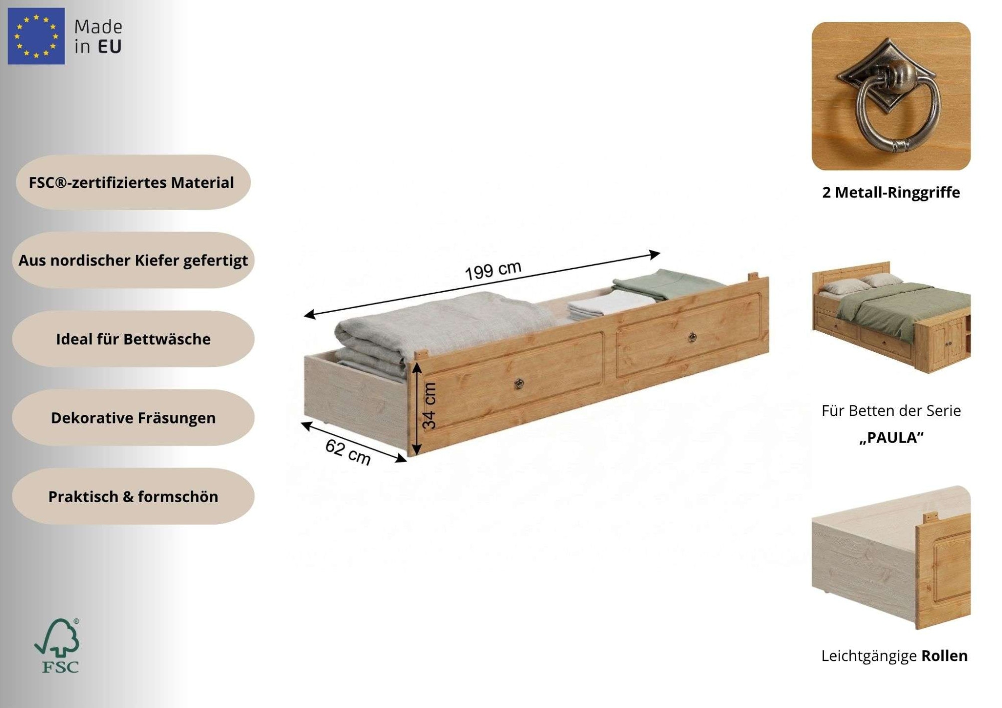 GOODproduct Bettschubkasten »Paula« 1 Stk. tlg. aus massiver Kiefer, passend für gleichnamiges Bett, FSC®