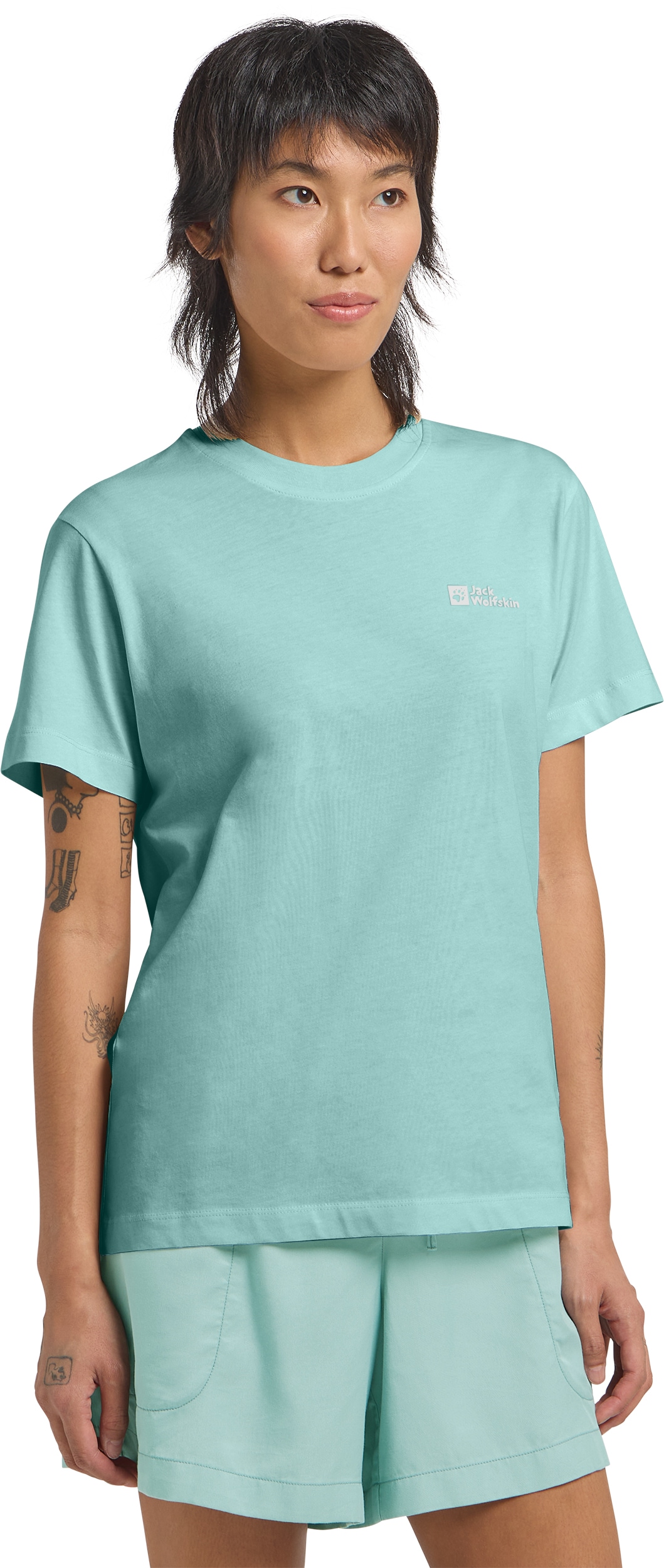 Image of Jack Wolfskin T-Shirt "ESSENTIAL T W" aus atmungsaktiver Baumwolle, mit Rundhalsausschnitt, Kurzarm