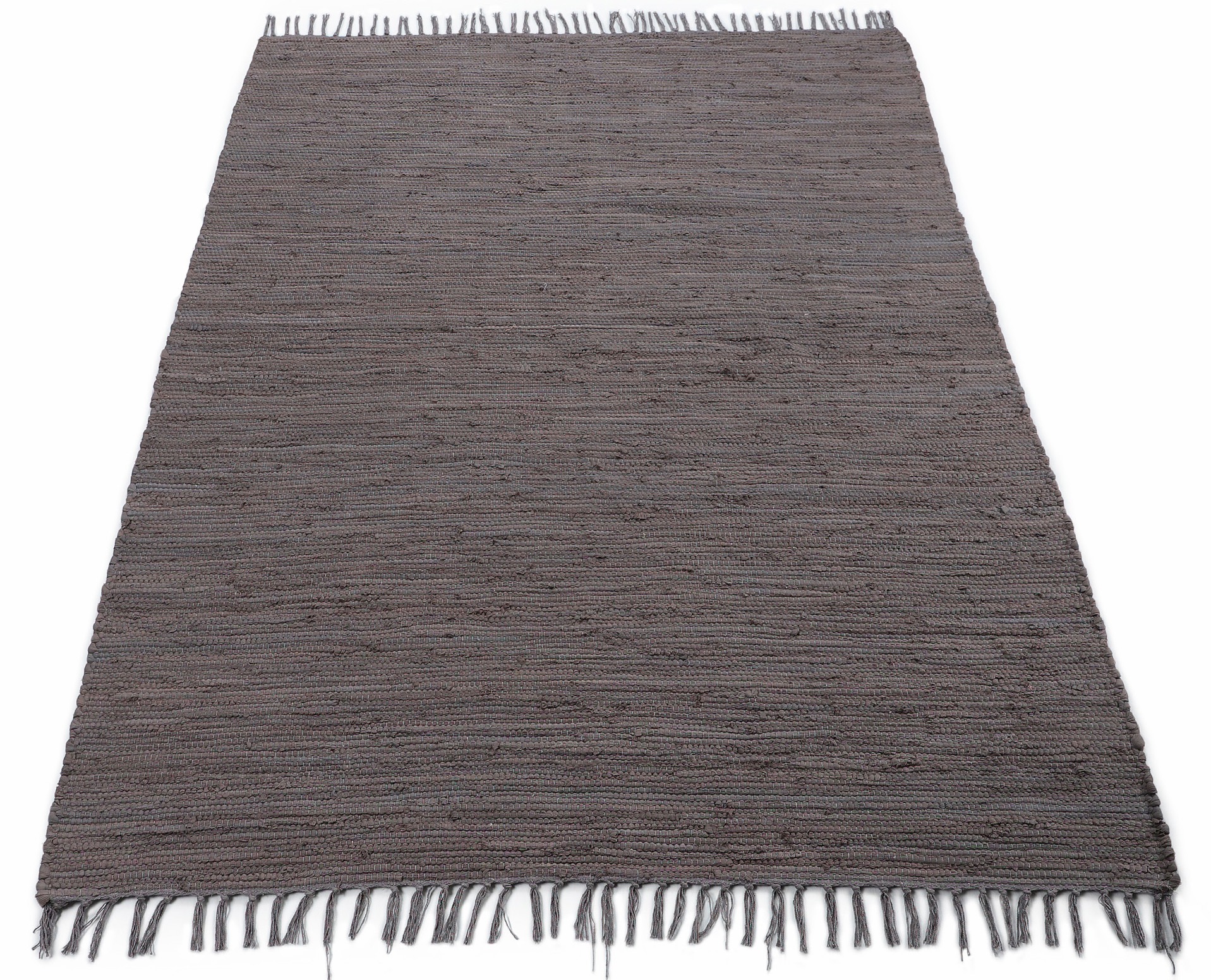 carpetfine Teppich »Kelim Chindi uni, auch als Läufer«, rechteckig, 5 mm Höhe, Wendeteppich, reine Baumwolle, handgewebt, Uni-Farben, mit Fransen