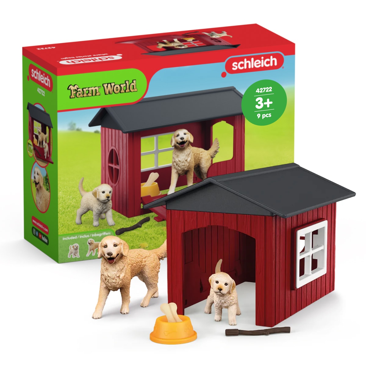 Image of Schleich Spielwelt "FARM WORLD, Hundehütte mit Goldenretrievern (42722)"