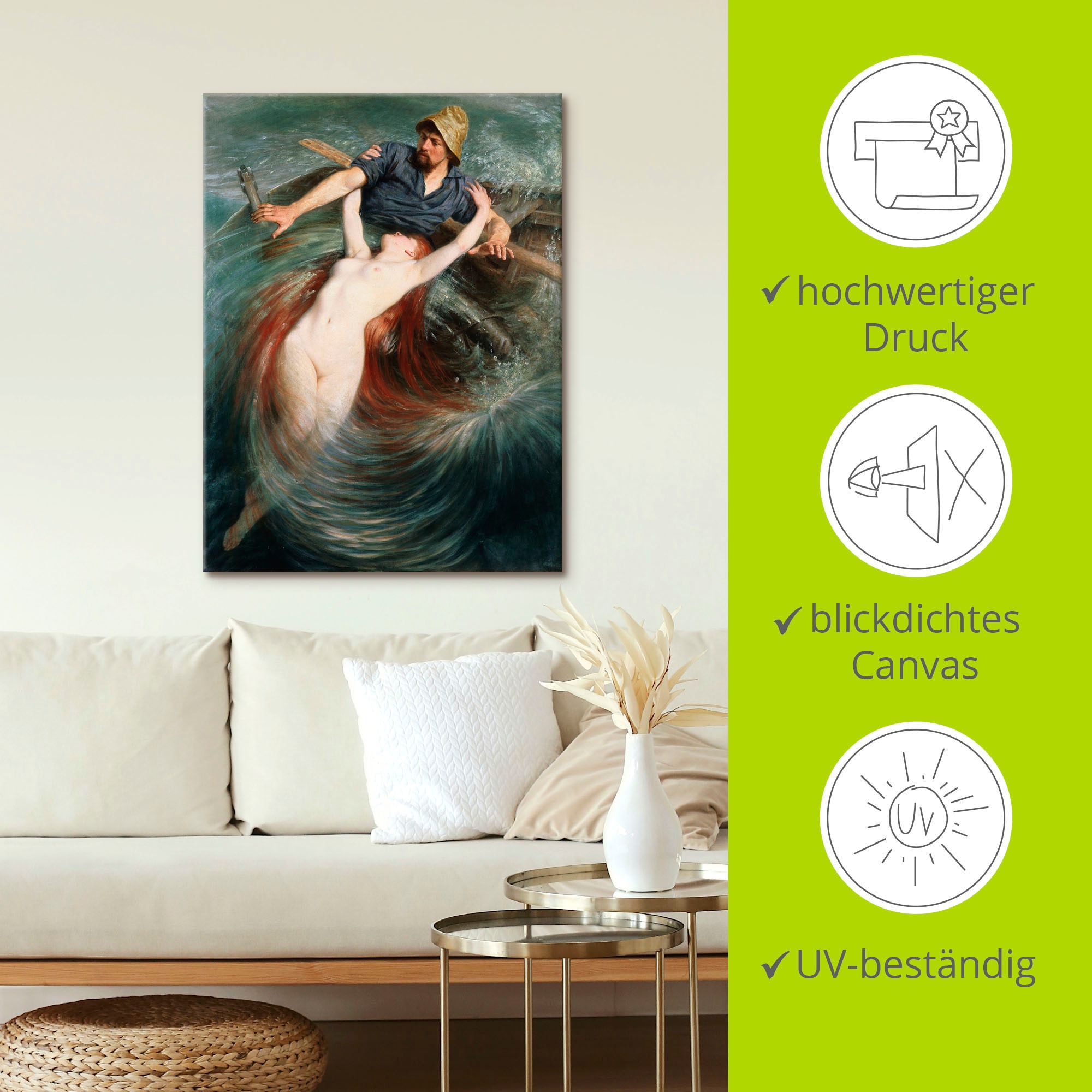 Artland Wandbild »Ein Fischer in den Fängen einer Sirene.«, klassische Fantasie, (1 St.), als Leinwandbild, Poster in verschied. Grössen