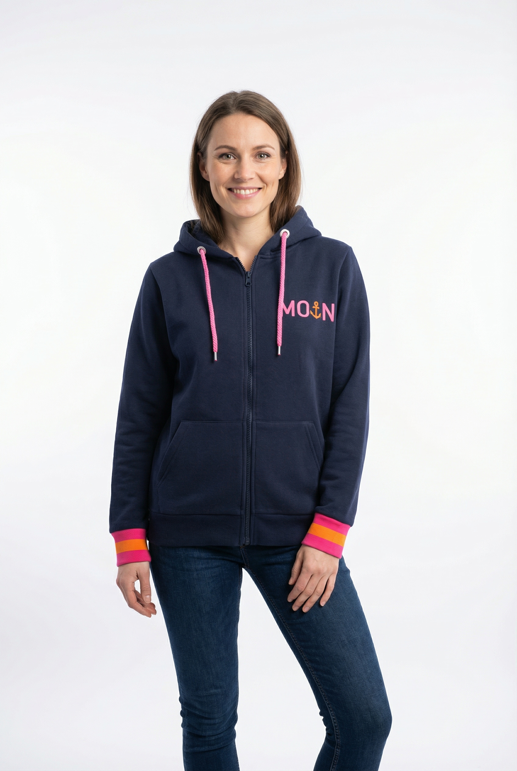 Zwillingsherz Kapuzensweatjacke Regular Fit, Stickerei, Reissverschluss, Langarm, Kontast-Details