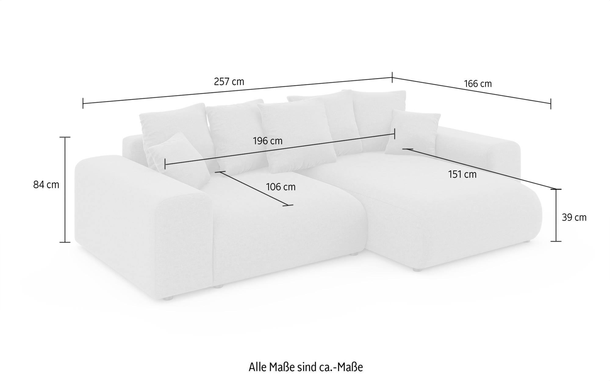 Home affaire Ecksofa »LAKESIDE mit Bettfunktion und Bettkasten, B/T/H 257/166/84 cm«, L-Form, Recamiere beidseitig montierbar, mit Wellenunterfederung