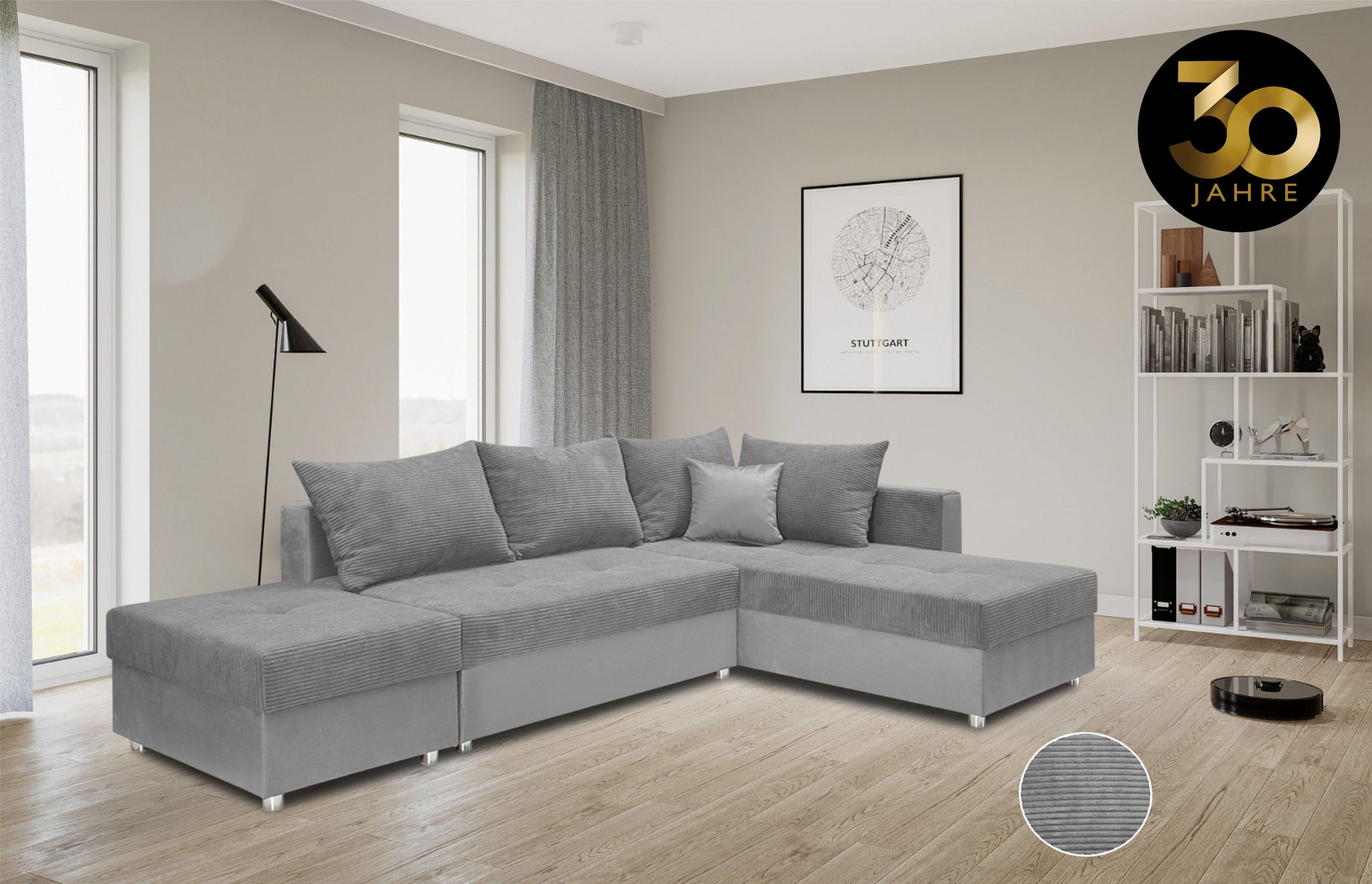 COLLECTION AB Ecksofa »Italia L-Form« mit Bettfunktion und Bettkasten, in Cord-Samt Mix