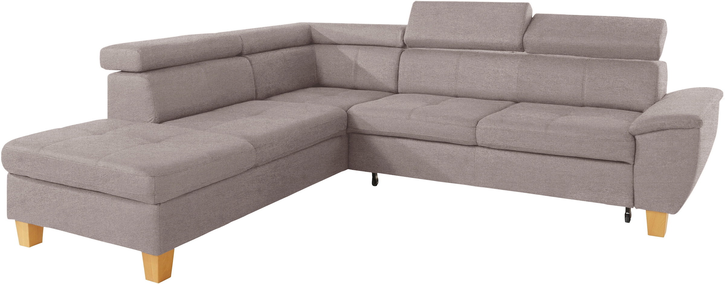 exxpo - sofa fashion Ecksofa »Enya, hoher Sitzkomfort, Breite 266cm, bequem, 12cm hohe Füsse, L-Form« mit Kopfteilverstellung, wahlweise Bettfunktion u. Bettkasten