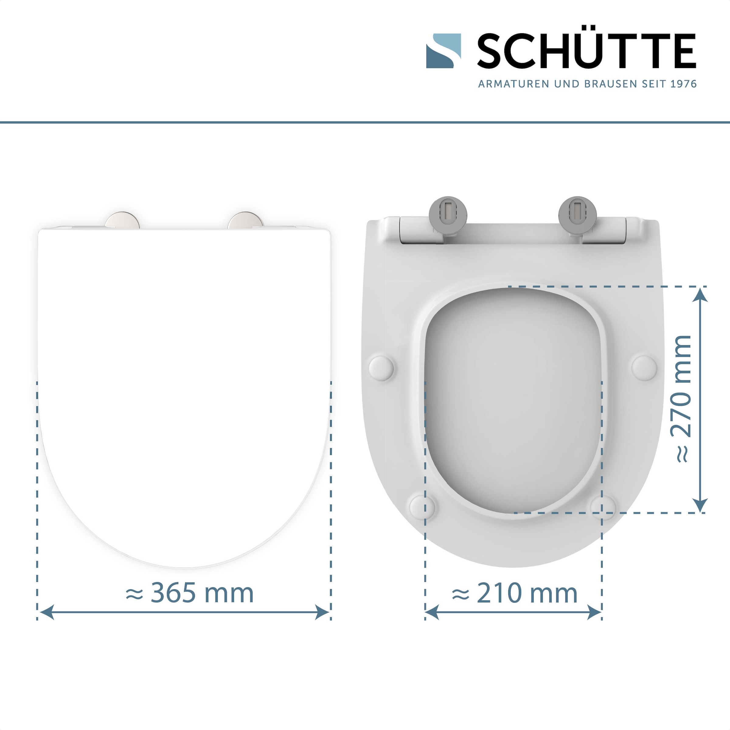 Schütte Siège de WC »Duroplast, WHITE D-Form PRO 6« Abattant WC, matériel de fixation, notice de montage,  Avec descente automatique et fermeture rapide