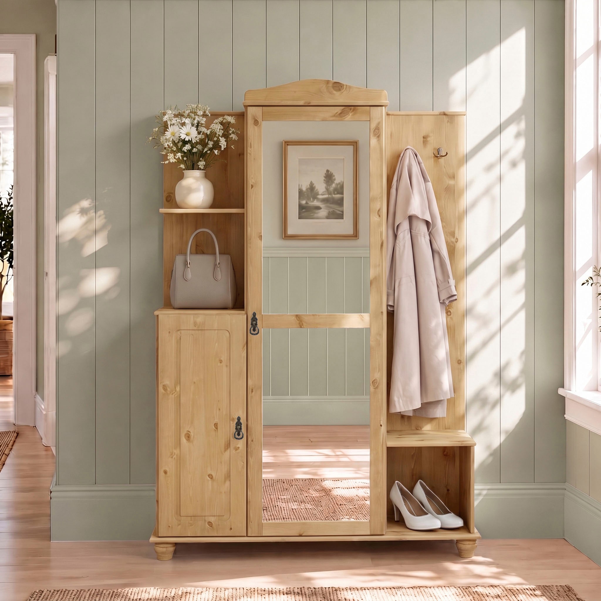 GOODproduct Kompaktgarderobe »Finca« aus massivem Kiefernholz, mit vielen Stauraummöglichkeiten