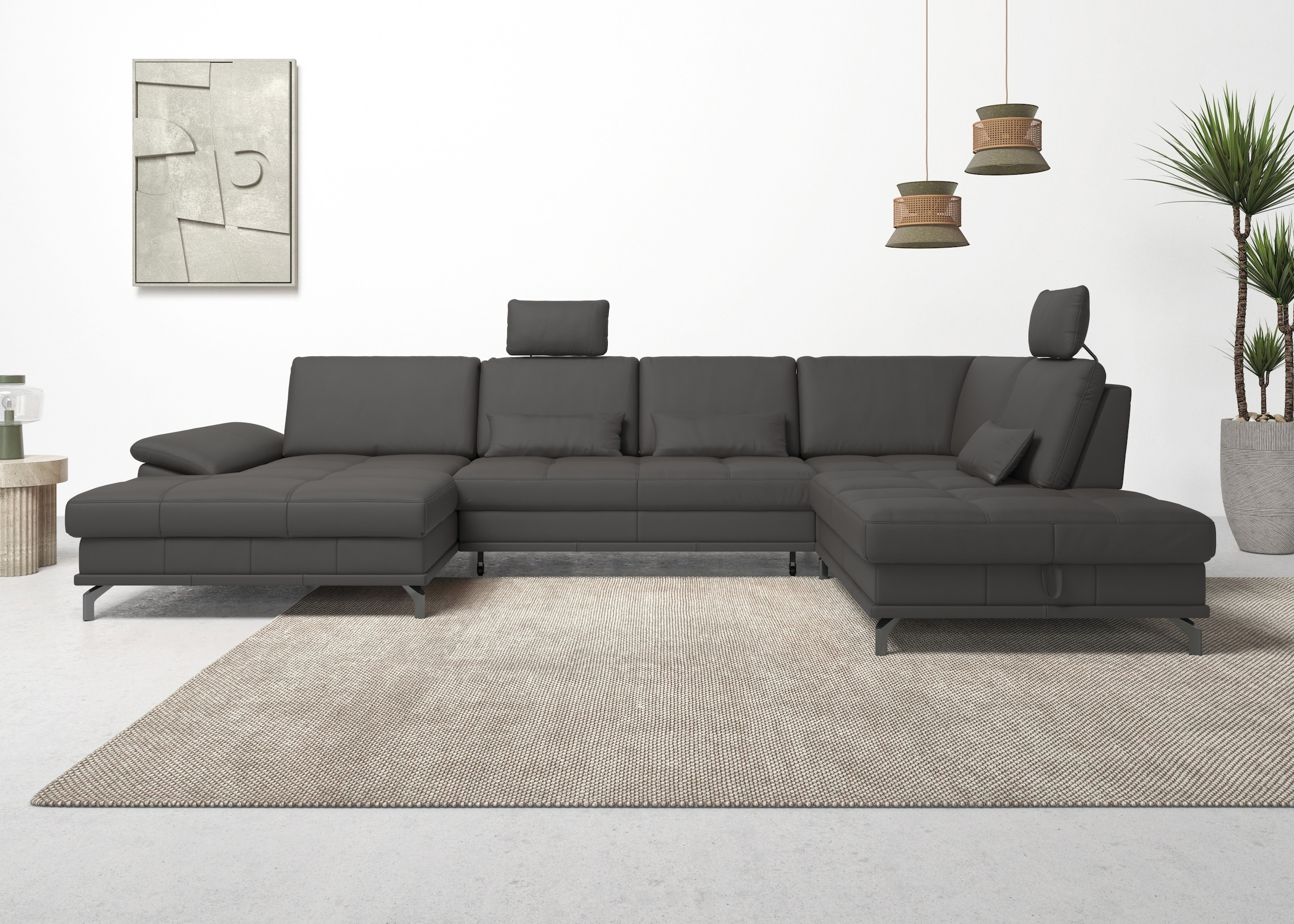 Places of Style Wohnlandschaft »Costello U-Form, mit Sitztiefenverstellung, Armteilverstellung und«, 3 Nierenkissen, optional Bettfunktion und Bettkasten