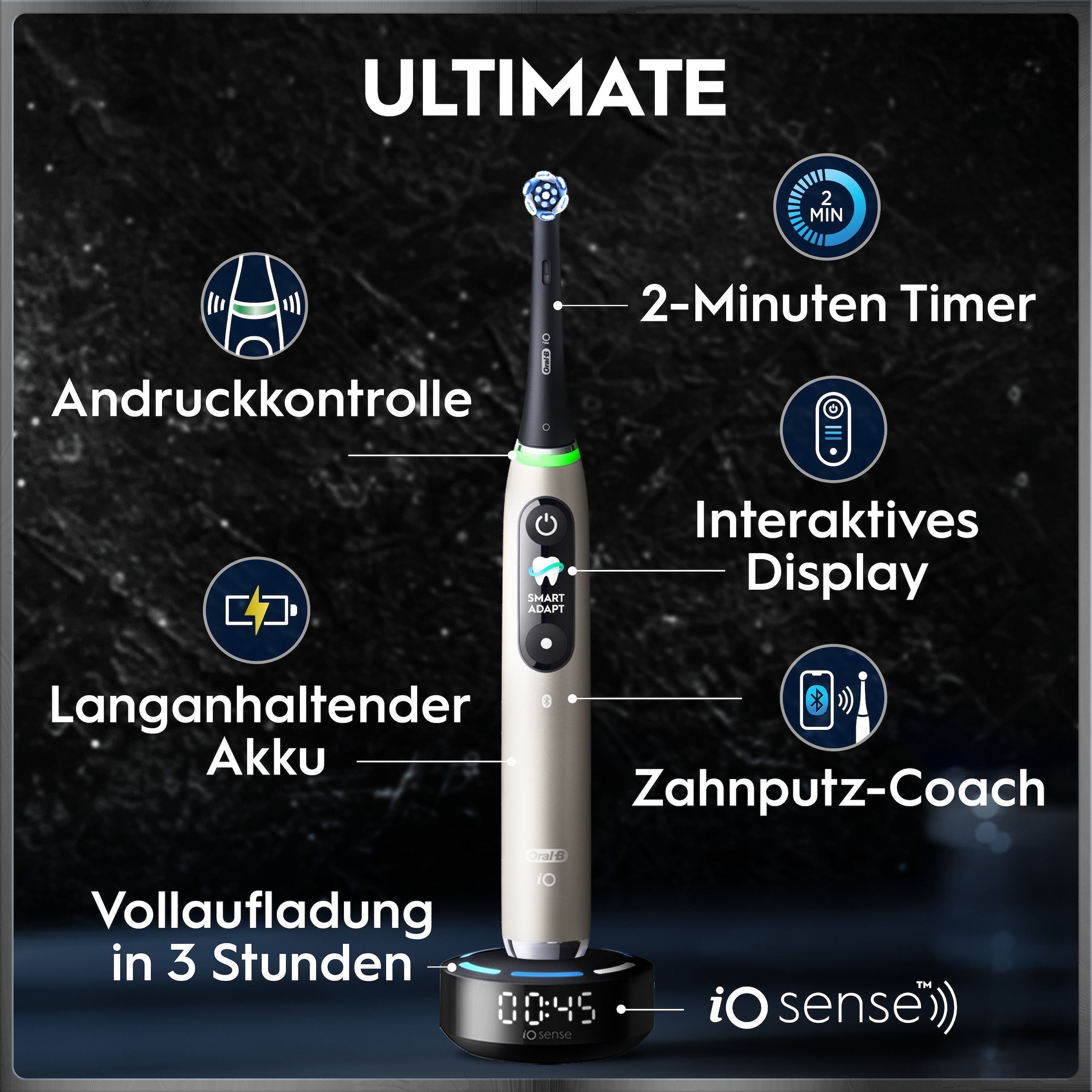 Oral-B Brosse à dents électrique »iO Series 10« 1 cuis Aufsteckbürsten incl. 1 brosse à fixer, station de charge rapide iO Sense, étui de voyage pour charge