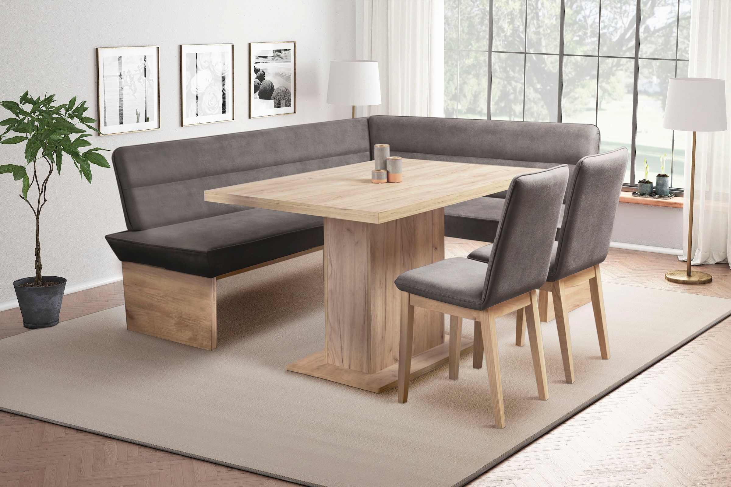 Home affaire Esszimmerstuhl »Beluna Polsterstuhl Esszimmer Bestseller«, (Set), 2 St., Luxus-Microfaser in Lederoptik, Gestell und Beine aus massiver Eiche modernes Landhaus
