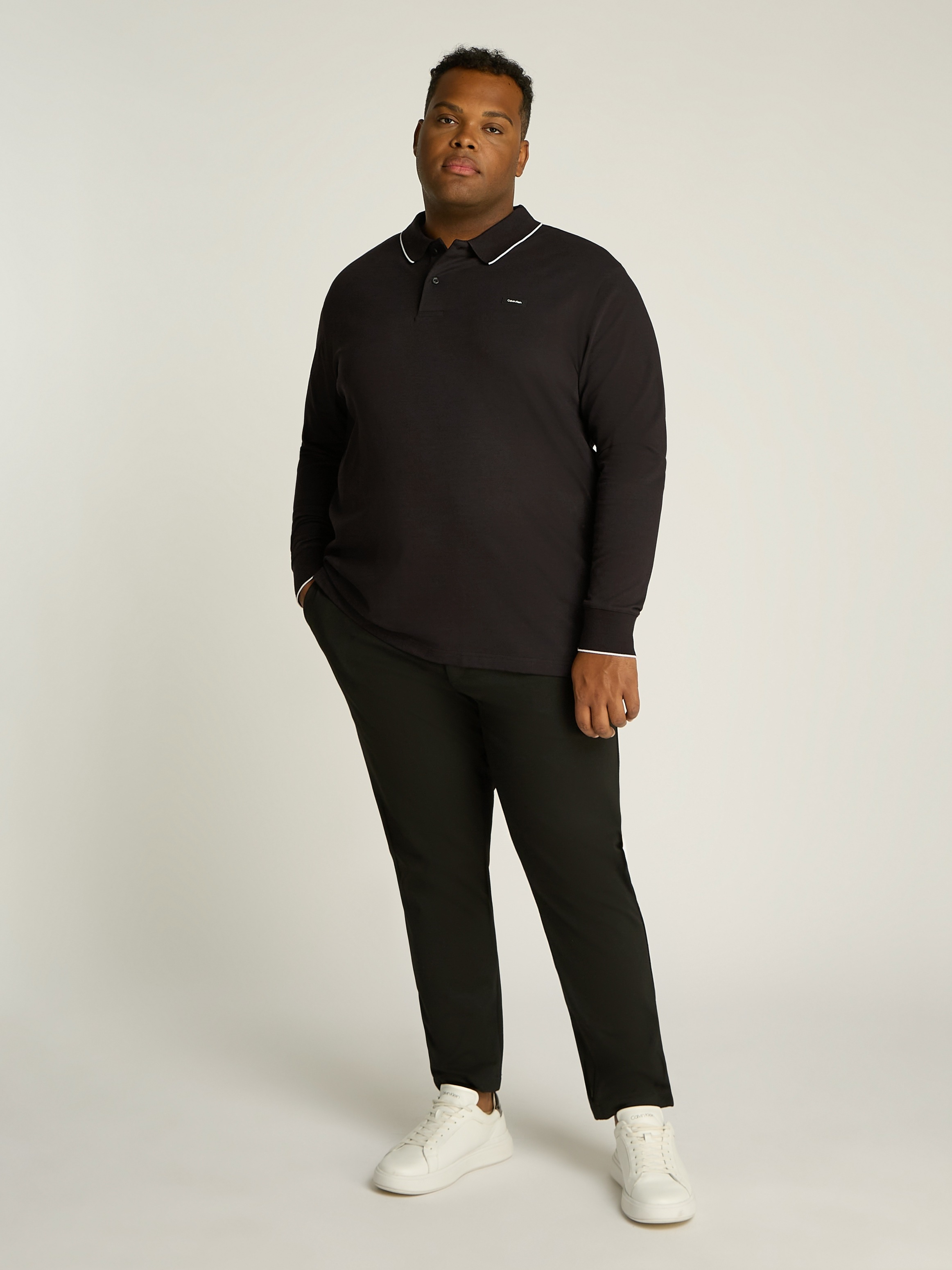 Calvin Klein Big&Tall Langarm-Poloshirt »BT_STRETCH PIQUE TIPPING LS POLO«, in grossen Grössen mit Logopatch