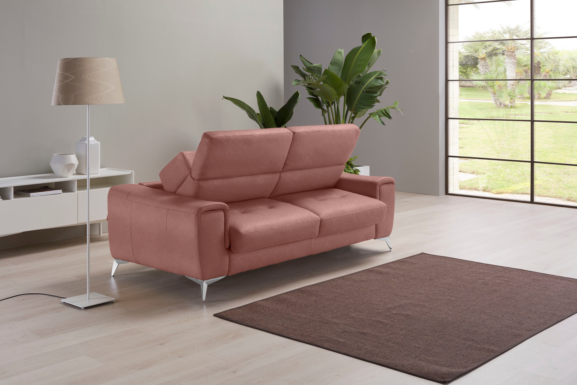 Egoitaliano Schlafsofa »Francine Designsofa, Loungesofa mit Dauerschlaffunktion, Breite 233 cm«, mit Bettfunktion, Luxus-Microfaser BLUSH, cedar wood, Fussfarbe chrom