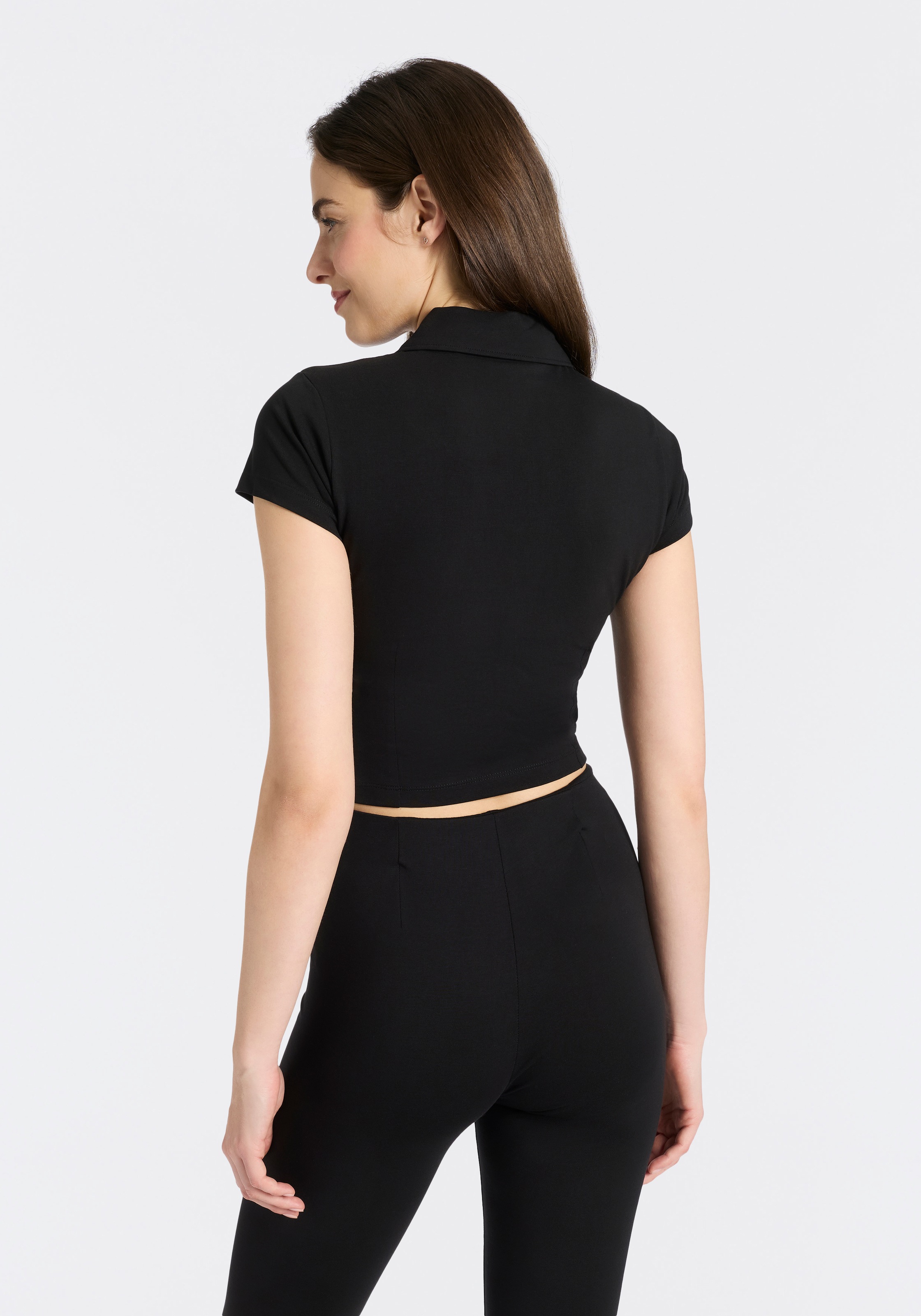 HUGO Blue T-shirt à manches courtes »Dastaja« mit Kragen & cropped, in verkürzter Länge