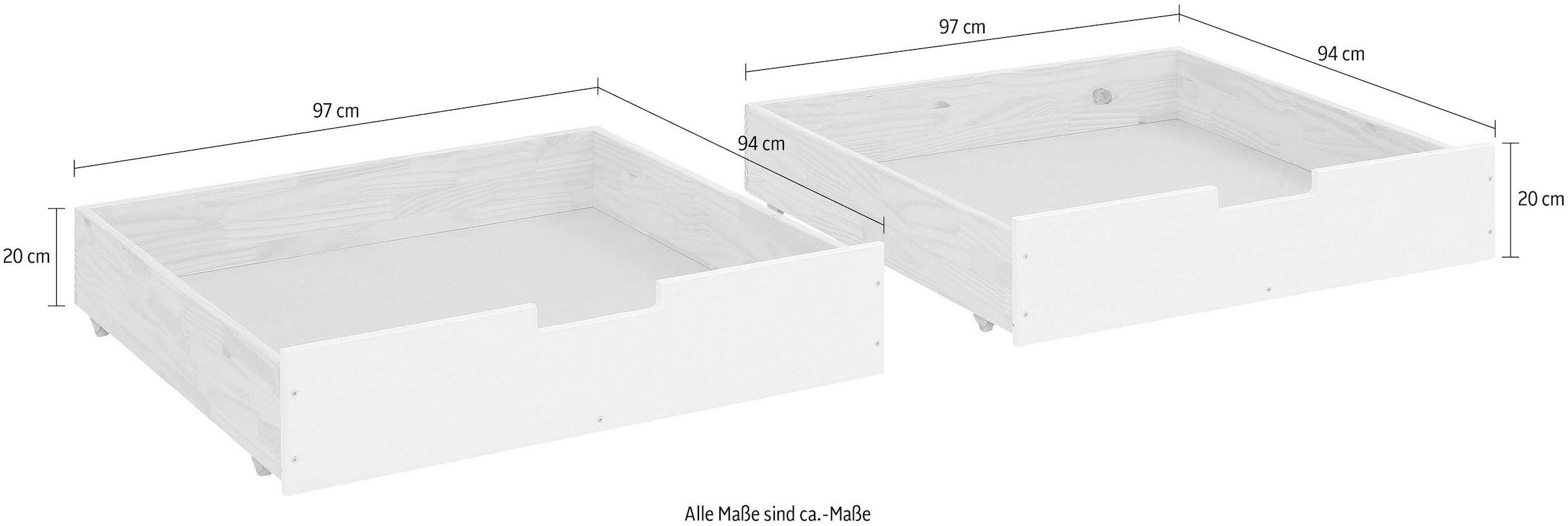 GOODproduct Tiroir de lit »Janne« Ensemble, 2 cuis tlg. tiroirs de lit sur roulettes, adaptés au lit GOODproduct Tessin