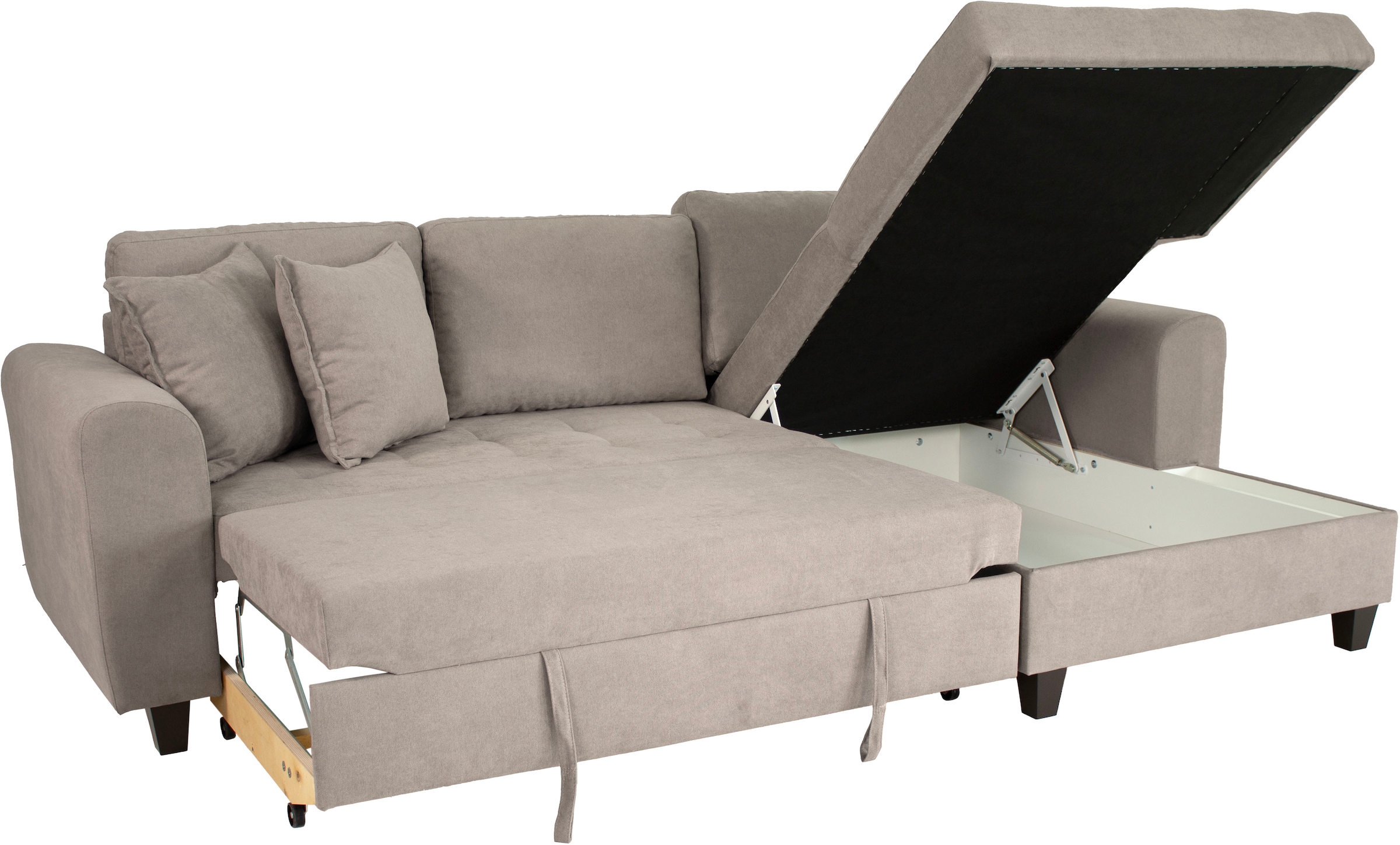 Trends by HG Canapé d'angle »Moritz L-Form, B: 265 cm« mit Bettfunktion, Bettkasten & Zierkissen