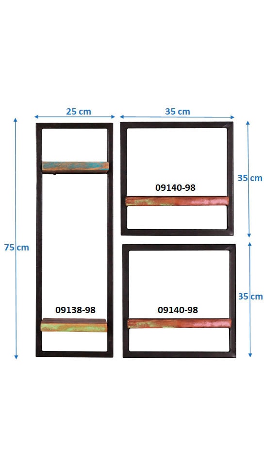 SIT Étagère murale »Strassburg 3-teilig aus Altholz mit schwarzem Metallrahmen« Ensemble,  2 étagères murales basses et 1 haute pour une décoration murale flexible
