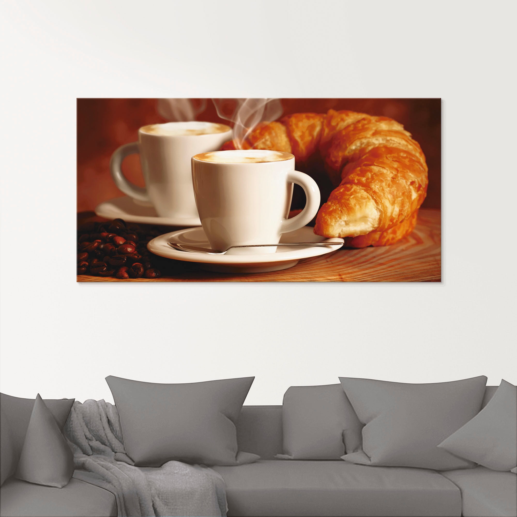 Artland Glasbild »Dampfender Cappuccino und Croissant«, Getränke, (1 St.), in verschiedenen Grössen