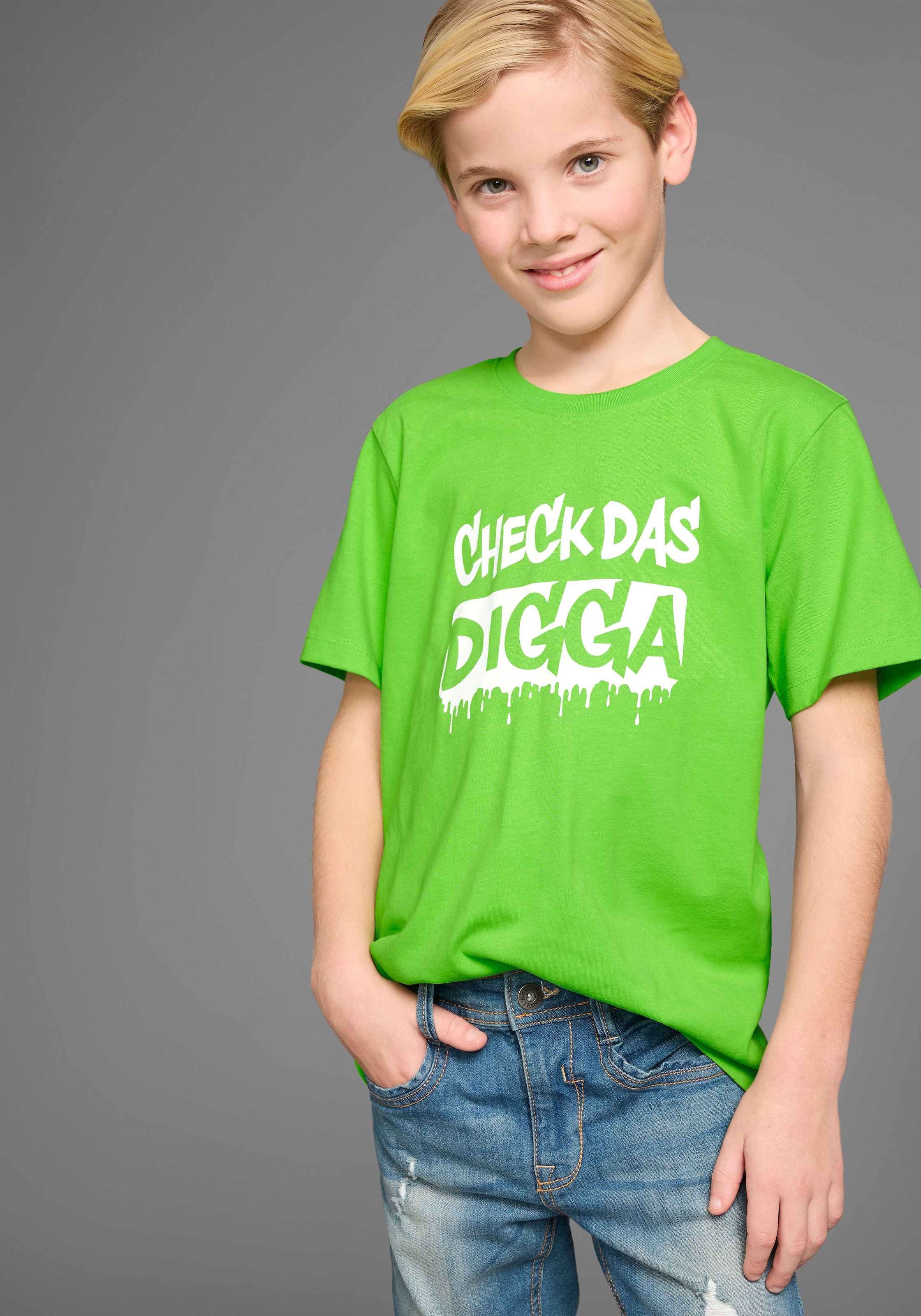 Image of KIDSWORLD T-Shirt "Sprücheshirt: CHECK DAS DIGGA" Kurzarm, Basic-Passform, bedruckt, Rundhalsausschnitt