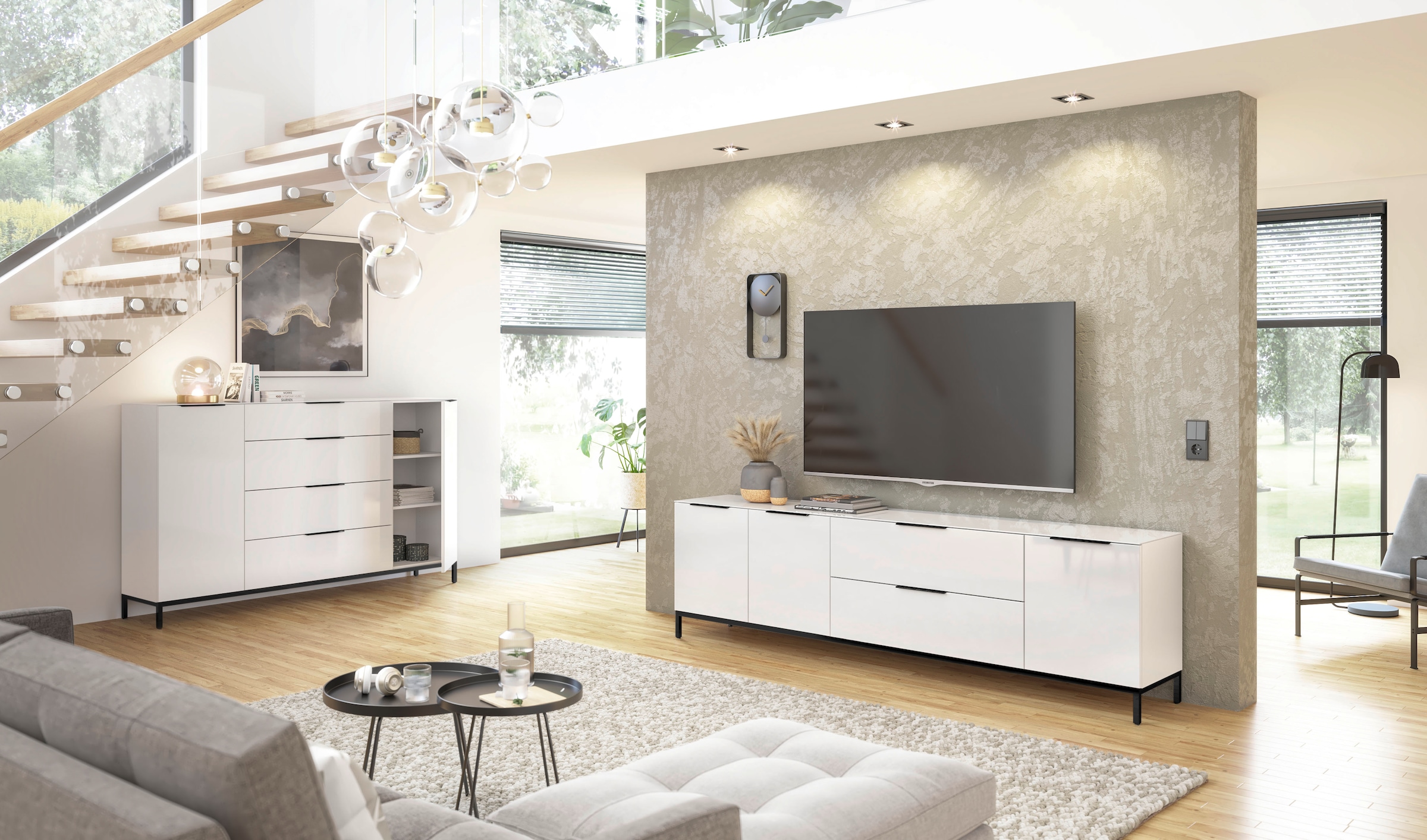 Manjana Möbel Sideboard »Style« mit Metallgriffen & Glasfront, Soft-Close, Selbsteinzug, in 2 Breiten