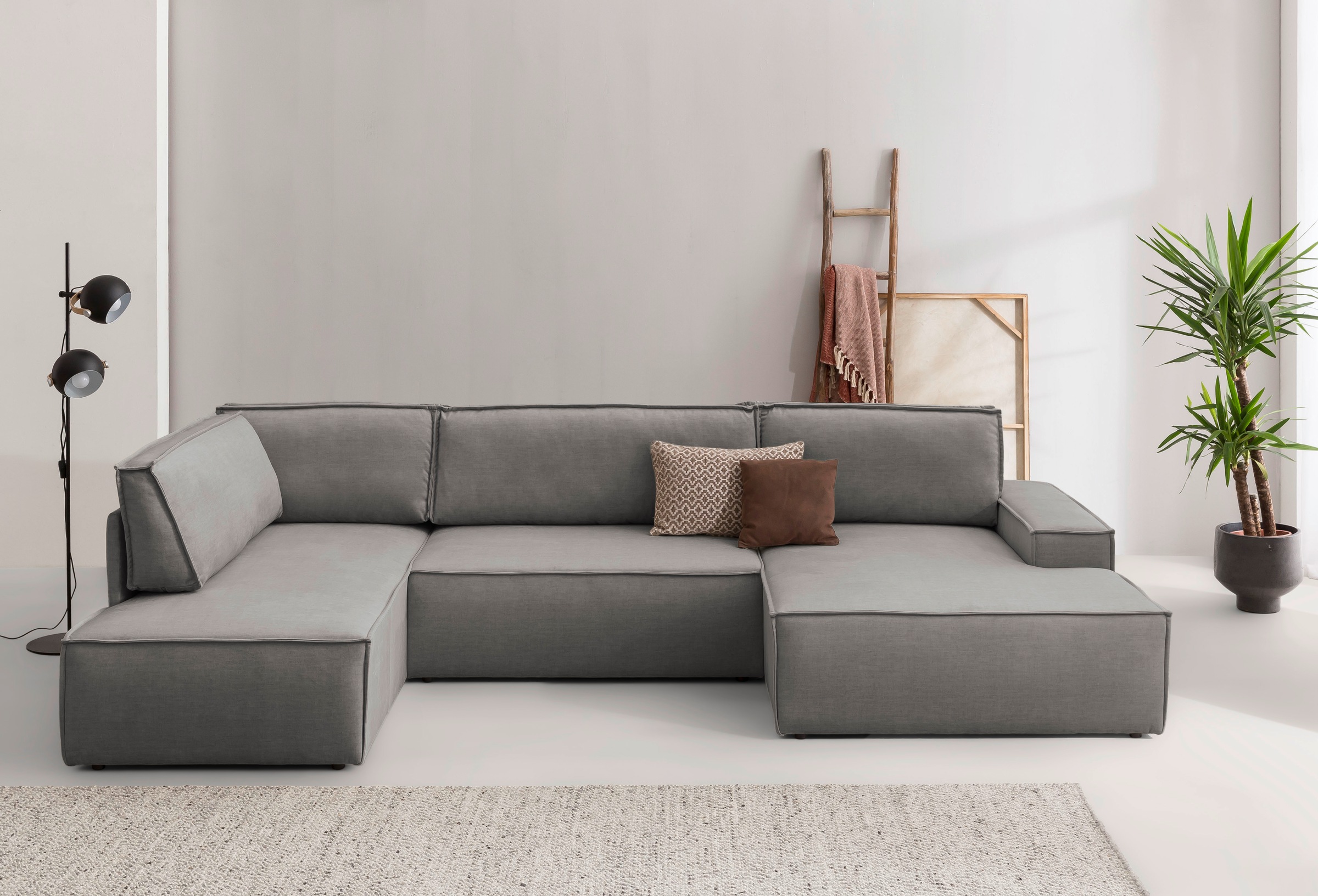 OTTO home Wohnlandschaft "SHERWOOD U-Form, 329 cm - OTTO. Verlässliche Qualität." Schlaffunktion m. Bettkasten (194x139 cm), Cord, Vintage, Samtvelours