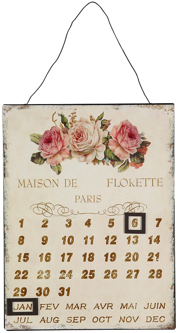 Image of Ambiente Haus Metallbild "Metallbild Kalender - Rosen 25x33cm" 1 Stk. tlg.