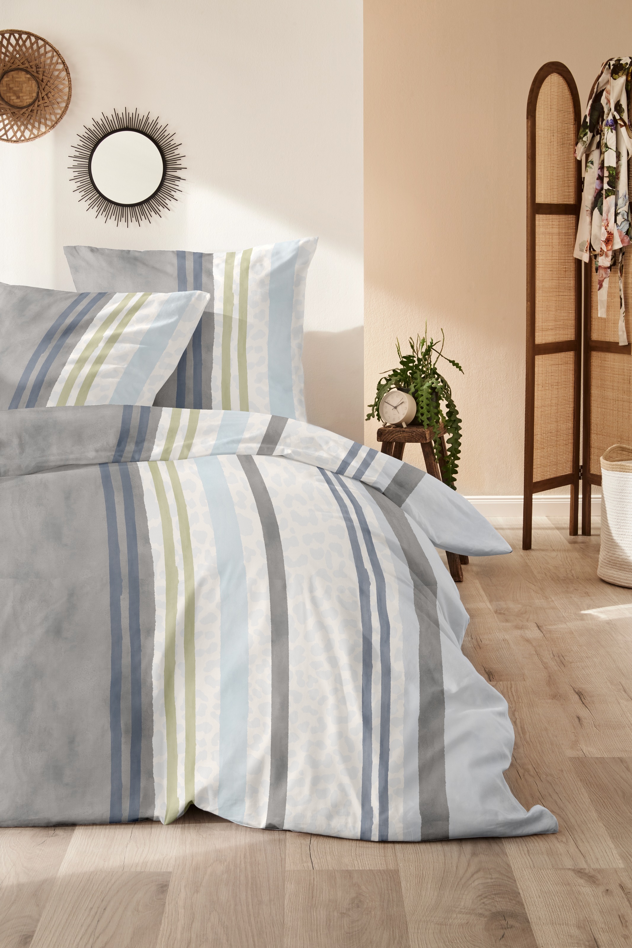 Primera Bettwäsche "Feinbiber-Bettwäsche Leo Stripe" 2 Stk. mit Leo-Struktur