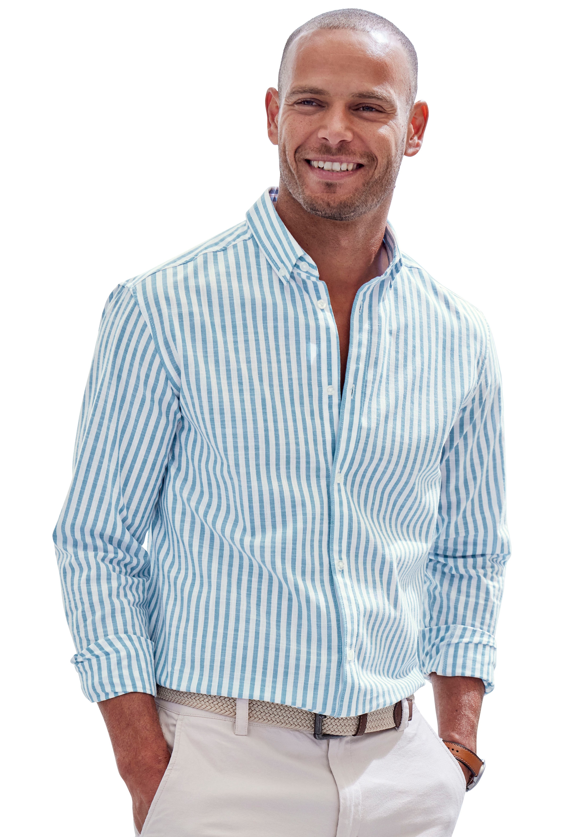 John Devin Langarmhemd »Regular Fit«, Streifenhemd mit Button-down-Kragen, aus reiner Baumwolle