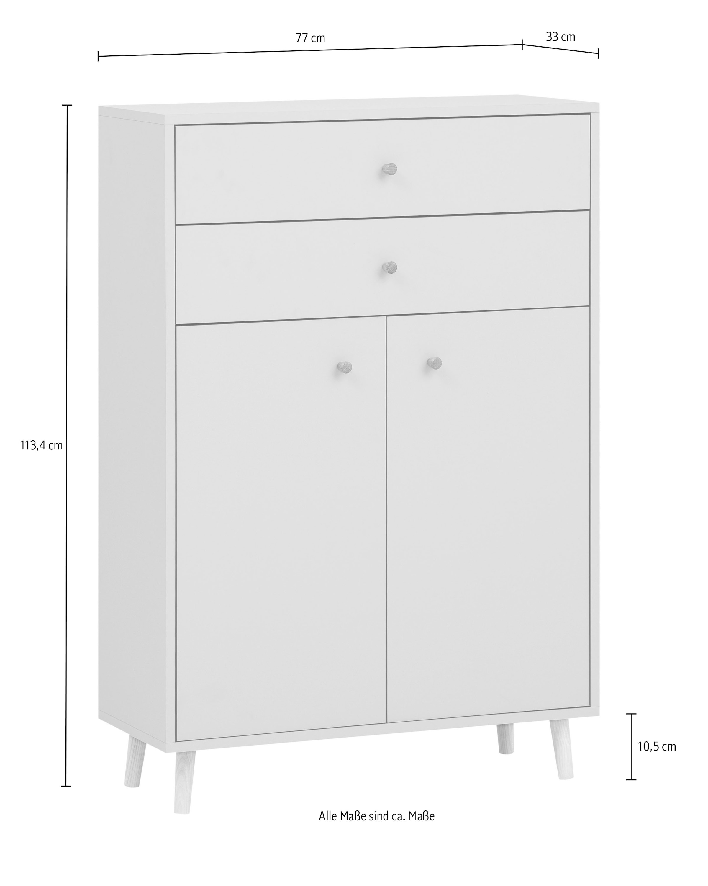 Schildmeyer Armoire intermédiaire »Bjarne, Breite 77 cm« Mit Metallbeschlägen, Griffe und Möbelfüsse aus Massivholz