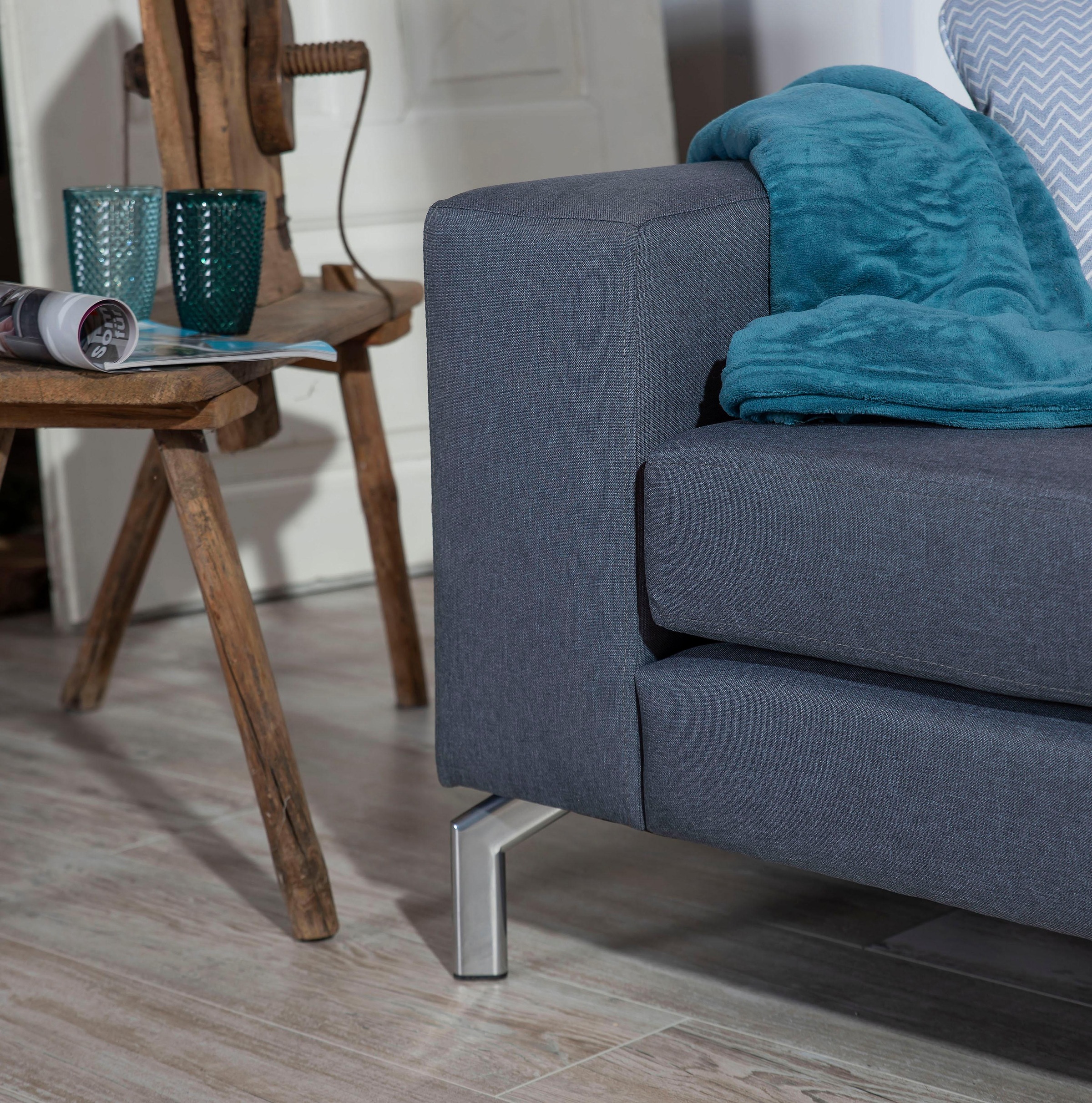 Max Winzer® Ecksofa »Flori Set inkl. Hocker, guter Sitzkomfort, aktuelles Design«, (Spar-Set, Ecksofa und Hocker), elegant mit abgewinkelten Chromfüssen, inklusive Zierkissen