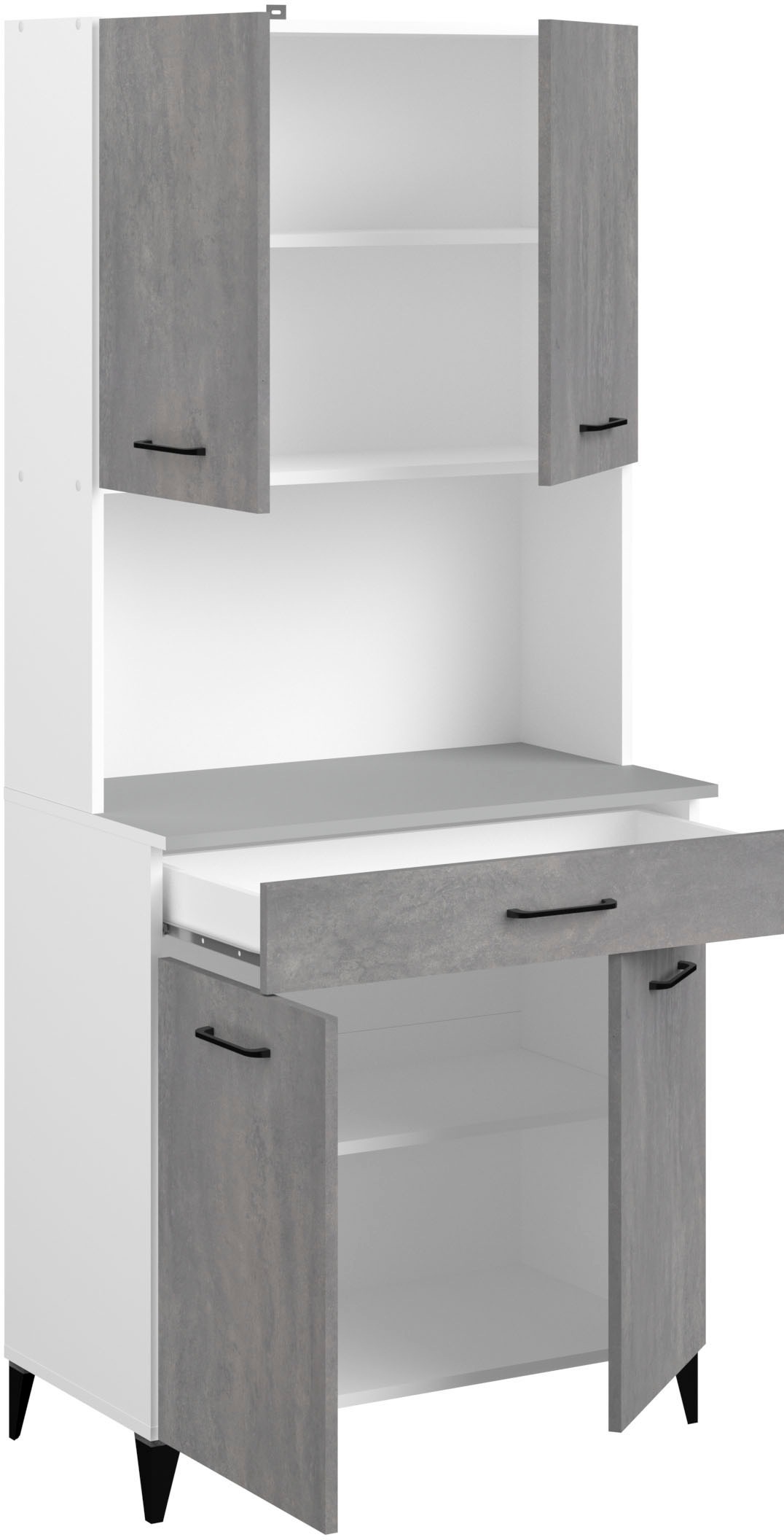 Parisot Schrank-Set »Parisot, Malice 5 - Buffet, Beistellschrank / Insel auf Rollen«, (3 St., Buffet, Beistellschrank, Insel - Mehrzweckrank Set), Beistellschrank auf Rollen, Insel mit Sitzgelegenheit, Beton-Optik