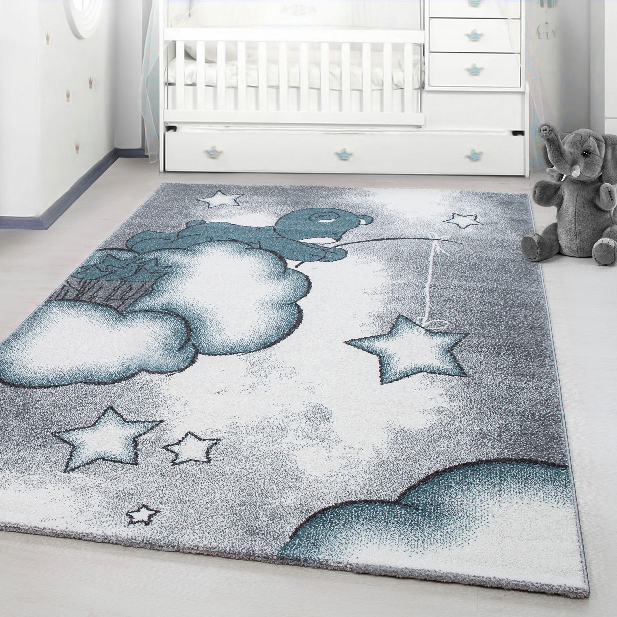 Image of Ayyildiz Teppiche Kinderteppich "Kids 580" rechteckig 12 mm Höhe auch in rund, Teddybär, Sterne Design, Kurzflor