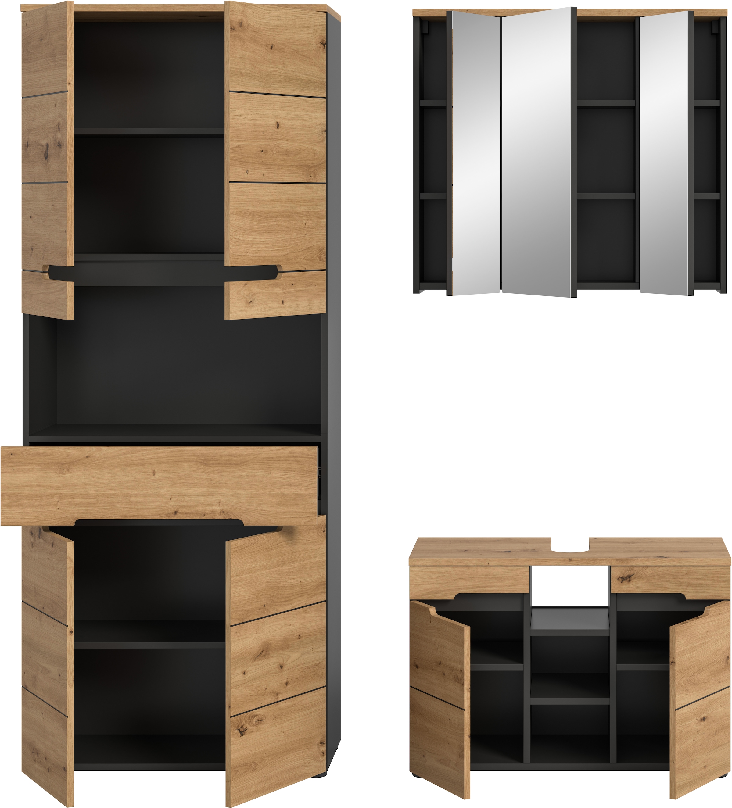 INOSIGN Badmöbel-Set »REHAT, 3-teilig, Breite 171 cm, mit grifflosen Fronten, bestehend aus:« 3 Stk. tlg.