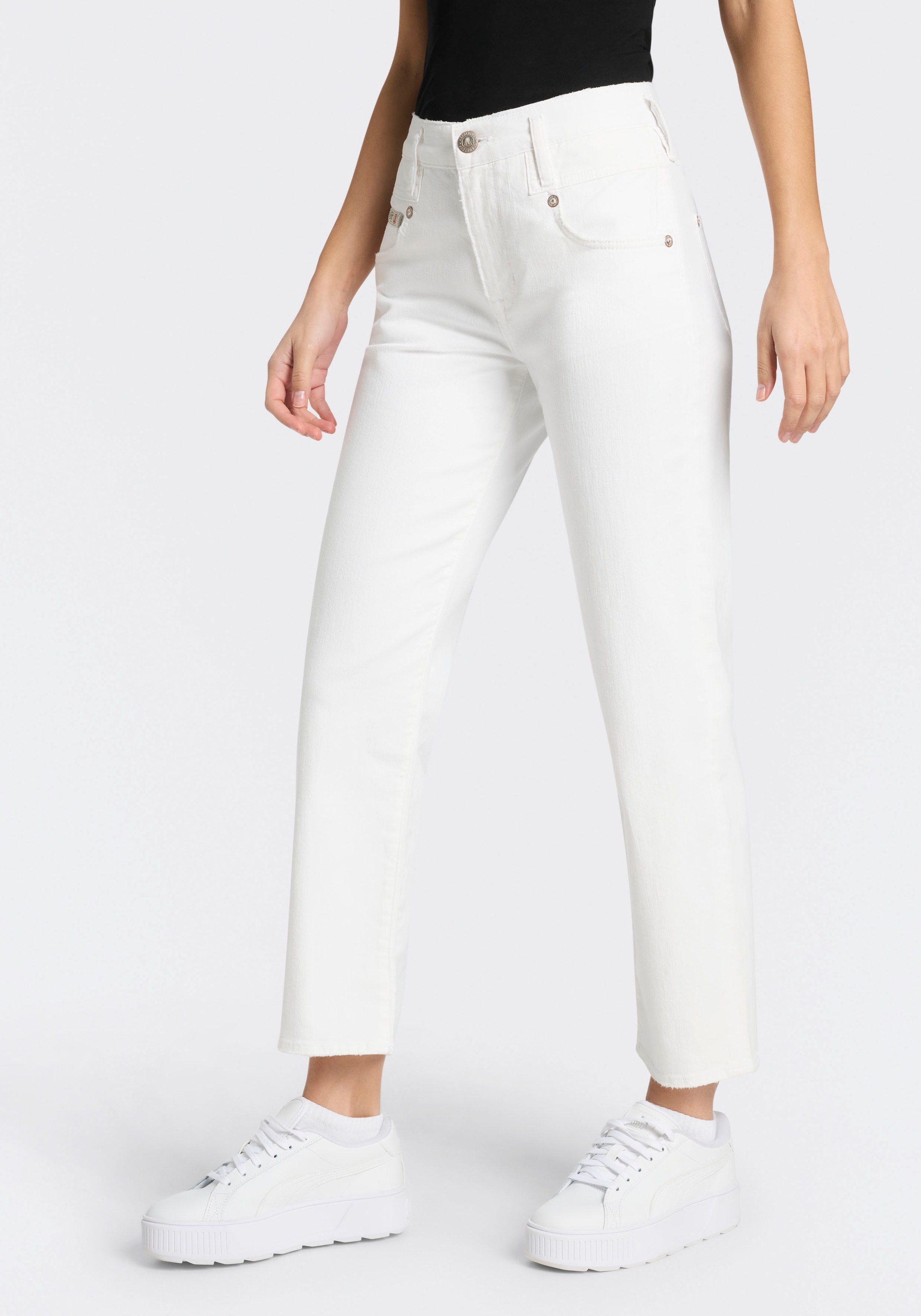 Image of Herrlicher Straight-Jeans "Breezy Cropped Denim White Stretch" High Waist